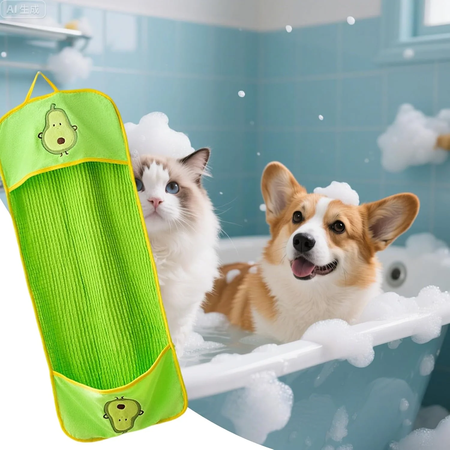 حوله خشک کن سگ - حوله جاذب سگ با جیب های دستی - لوازم برای نظافت، آراستگی، حمام توله سگ، حمام کردن سگ های نژاد کوچک، متوسط و بزرگ و گربه ها