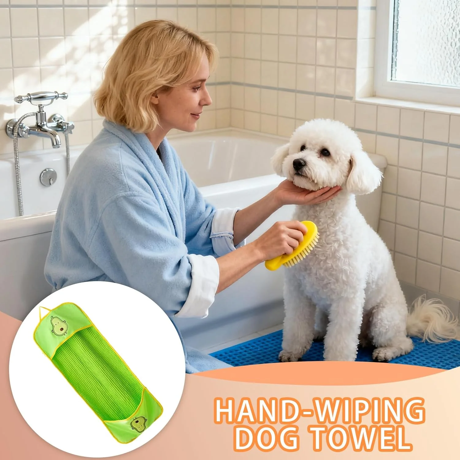 حوله خشک کن سگ، حوله حمام سگ و گربه با جیب های دستی - لوازم خشک کردن سریع برای گربه ها، توله سگ ها، نژادهای کوچک، متوسط و بزرگ، ماساژ، نظافت، حمام