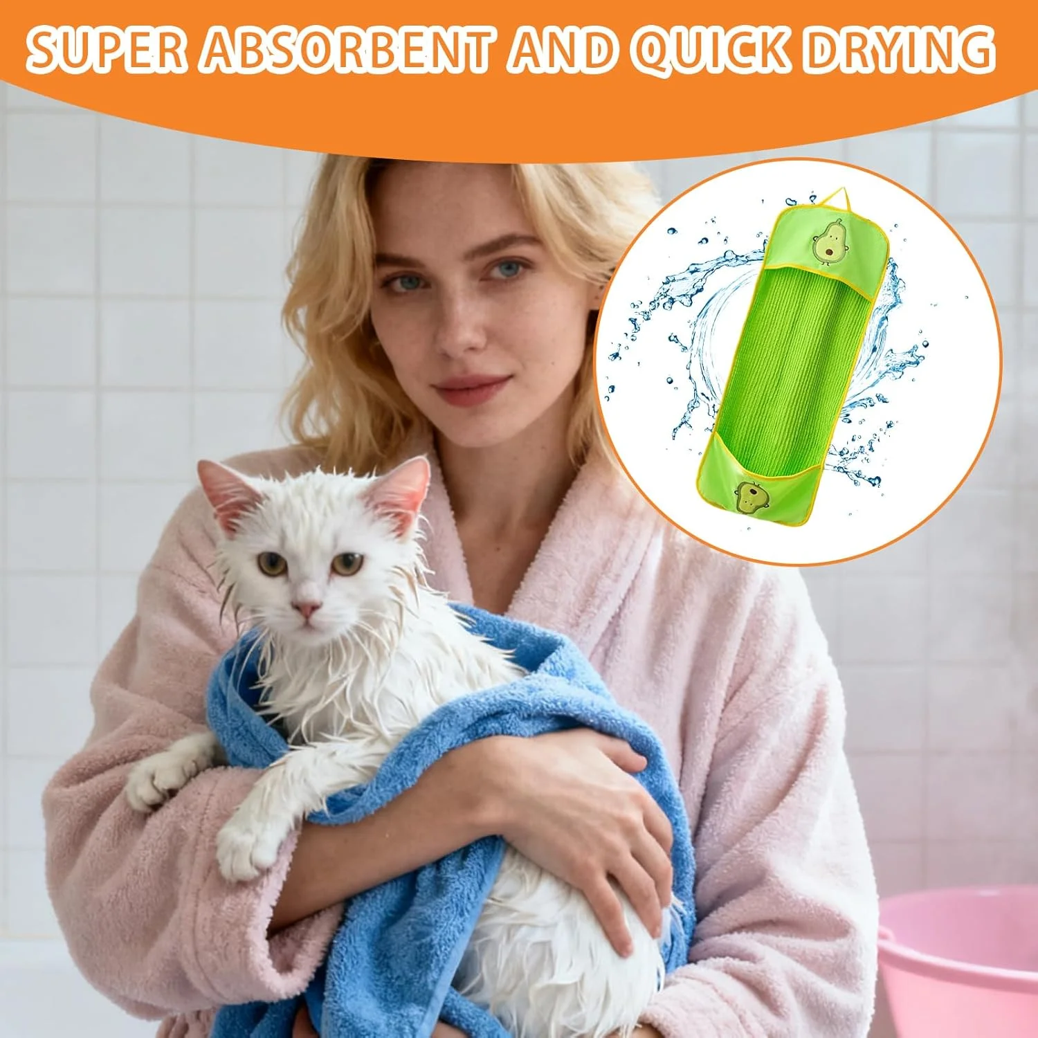 حوله خشک کن سگ، حوله حمام سگ و گربه با جیب های دستی - لوازم خشک کردن سریع برای گربه ها، توله سگ ها، نژادهای کوچک، متوسط و بزرگ، ماساژ، نظافت، حمام