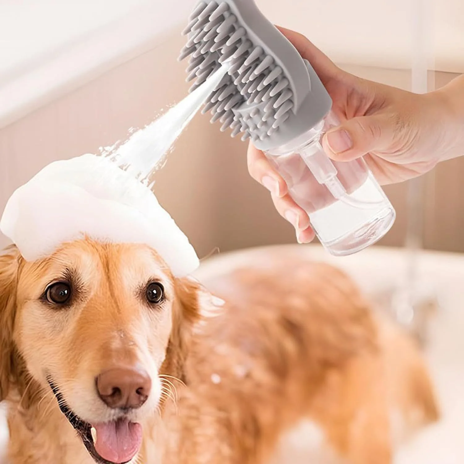 برس حمام سگ، لوازم نظافت با پخش کننده صابون، شانه تمیز کننده موی توله سگ | برای گره گشایی، حمام کردن، نظافت، ریزش مو، حمام سگ و گربه