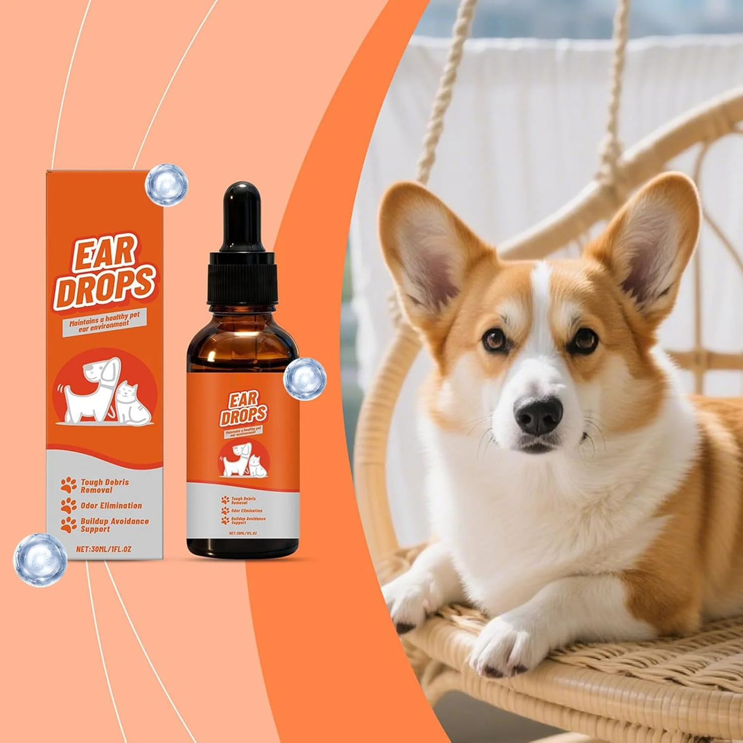 قطره گوش گربه - لوازم جانبی حیوانات خانگی طبیعی 30 میلی لیتر | پاک کننده گوش توله سگ | برای بهداشت و نظافت پنجه توله سگ و بچه گربه در خانه، داخل و خارج از منزل، مسافرت، حمام و شستشو