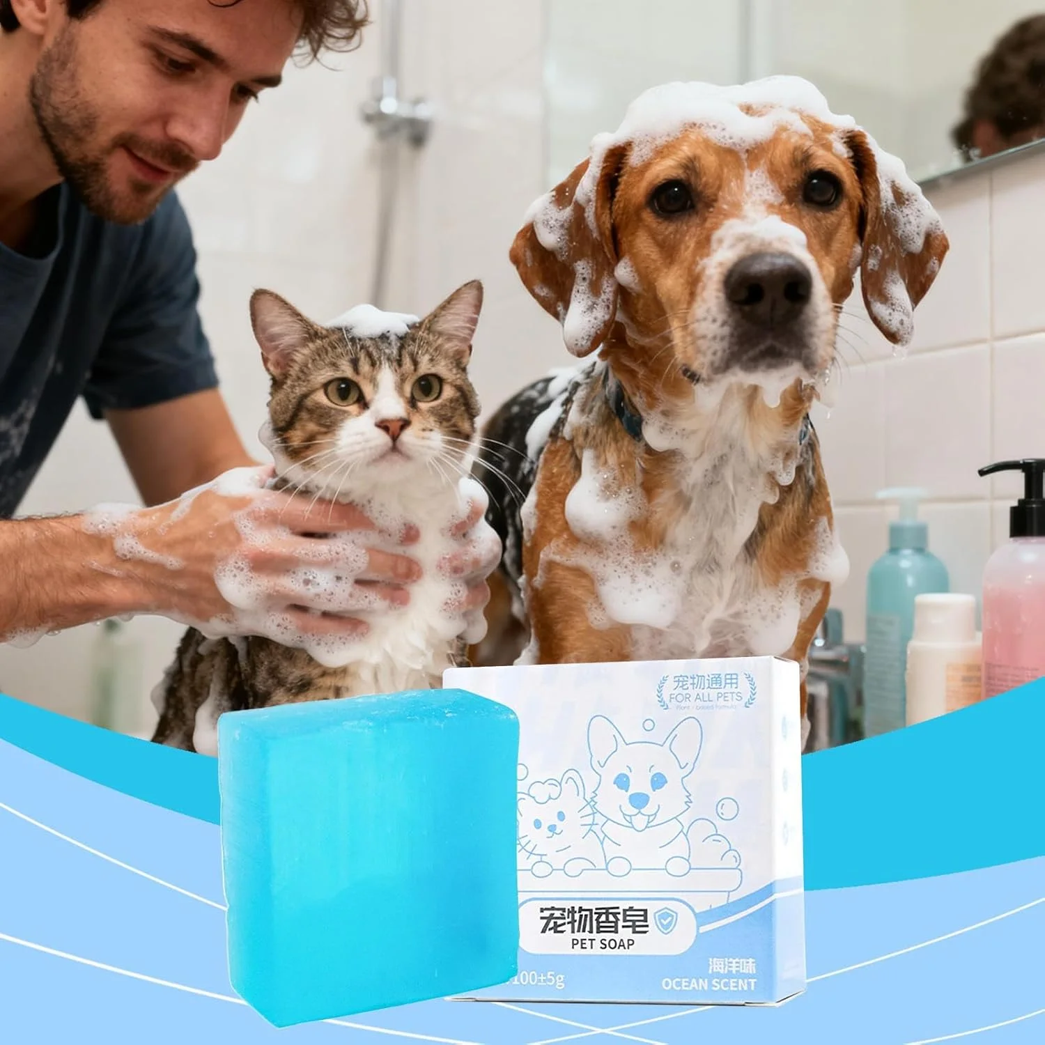 شامپو سگ، 105 گرم، رایحه دریایی طبیعی | صابون شامپو موی گربه و حیوانات خانگی، مناسب برای نژادهای کوچک، متوسط و بزرگ، حمام توله سگ، مسافرت، خانه، باغ و پناهگاه