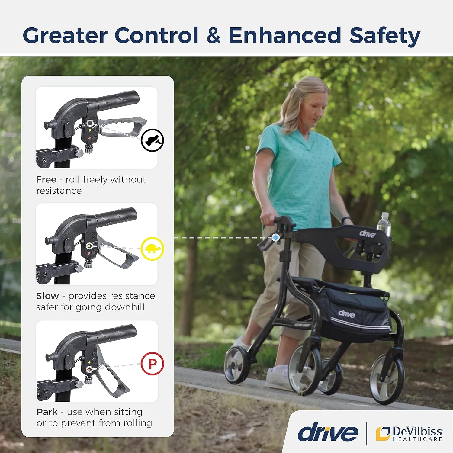 رولیتور تاشو درایو مدیکال Nitro Sprint با صندلی، رولیتور سبک وزن با ارتفاع بلند و چرخ های بزرگ، رولیتور تاشو، واکر چرخ دار چهار چرخ، مشکی رولیتور تاشو درایو مدیکال Nitro Sprint با صندلی، رولیتور سبک وزن با ارتفاع بلند و چرخ های بزرگ، رولیتور تاشو، واکر چرخ دار چهار چرخ، مشکی