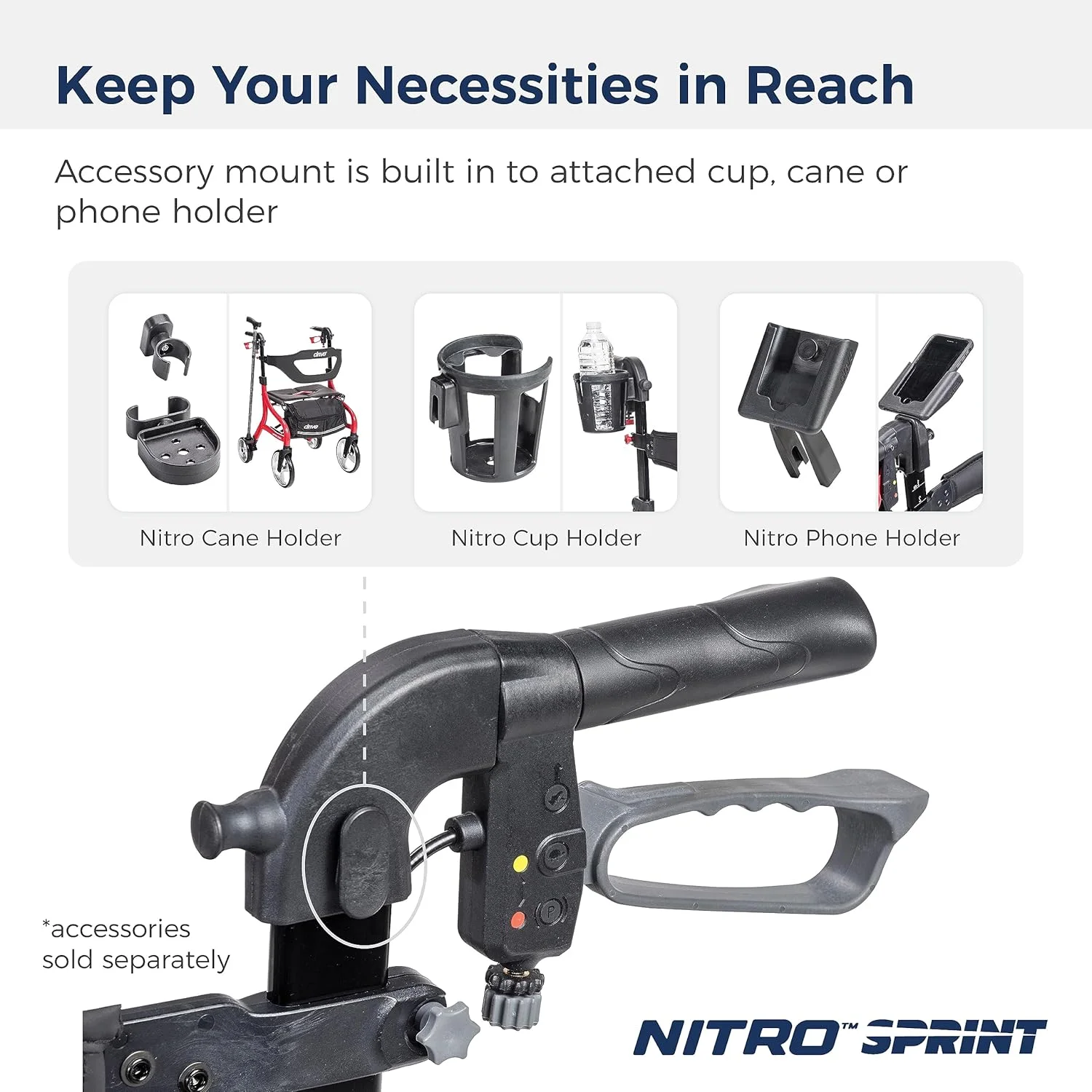 رولیتور تاشو درایو مدیکال Nitro Sprint با صندلی، رولیتور سبک وزن با ارتفاع بلند و چرخ های بزرگ، رولیتور تاشو، واکر چرخ دار چهار چرخ، مشکی رولیتور تاشو درایو مدیکال Nitro Sprint با صندلی، رولیتور سبک وزن با ارتفاع بلند و چرخ های بزرگ، رولیتور تاشو، واکر چرخ دار چهار چرخ، مشکی