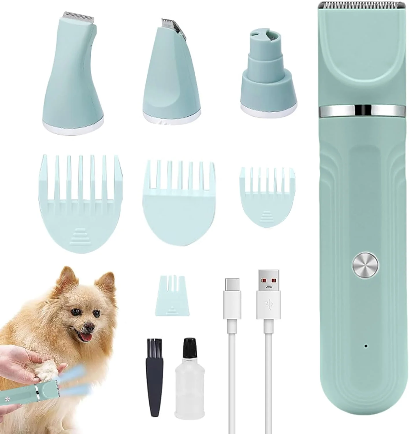 ست پیرایش سگ در خانه - ماشین اصلاح حیوانات خانگی 4 در 1 | قیچی برقی قابل تنظیم برای حمام توله سگ و گربه در محیط داخلی ست پیرایش سگ در خانه - ماشین اصلاح حیوانات خانگی 4 در 1 | قیچی برقی قابل تنظیم برای حمام توله سگ و گربه در محیط داخلی