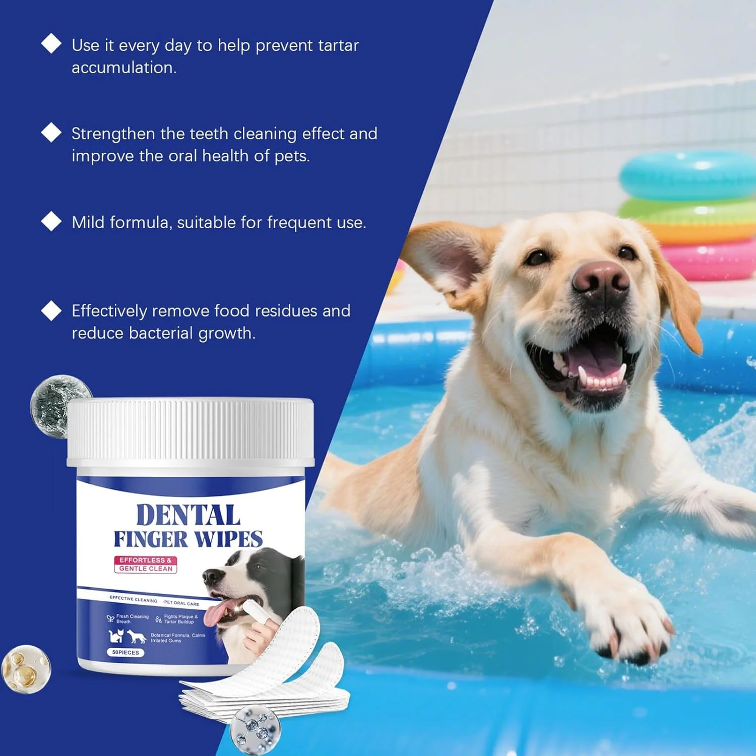 دستمال مرطوب تمیز کننده دندان سگ | 50 عدد دستمال نظافت حرفه ای و ملایم - دستمال انگشتی تمیز کننده دندان حیوانات خانگی | برای توله سگ، گربه، نژادهای کوچک، متوسط و بزرگ، بهداشت و سلامت سگ سانان، مسافرت در فضای داخلی دستمال مرطوب تمیز کننده دندان سگ | 50 عدد دستمال نظافت حرفه ای و ملایم - دستمال انگشتی تمیز کننده دندان حیوانات خانگی | برای توله سگ، گربه، نژادهای کوچک، متوسط و بزرگ، بهداشت و سلامت سگ سانان، مسافرت در فضای داخلی