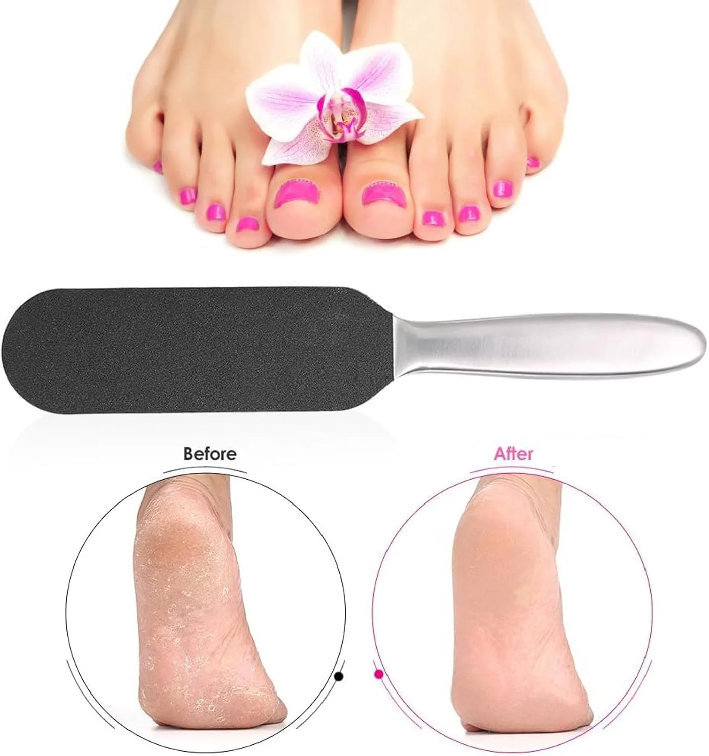 سوهان پا از بین برنده پینه برای پاها، کیت سوهان استیل ضد زنگ پا، اسکرابر پا، رنده پا، اسکراب دو طرفه، ابزار حرفه ای کیت پدیکور برای پوست های سخت و مرده پاشنه ترک خورده، به همراه 10 عدد کاغذ سنباده