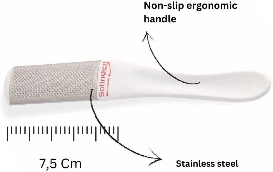 سوهان پا حرفه ای استیل ضد زنگ سولینگن | رنده پا | از بین برنده پینه پا، بهترین ابزار پدیکور برای از بین بردن پوست سفت | قابل استفاده بر روی پاهای خشک و مرطوب | ساخت آلمان