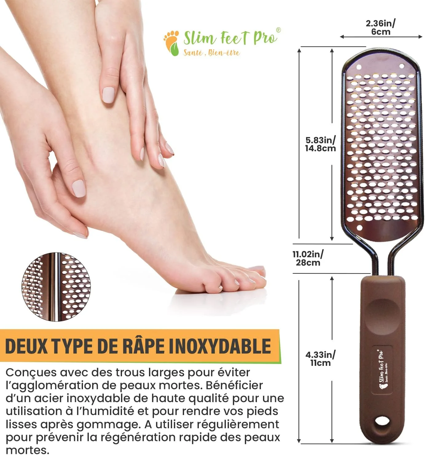 سوهان پا حرفه ای استیل ضد زنگ Slim Feet PRO برای از بین بردن پینه، شاخک، پوست مرده، خشکی و ترک پا بدون زحمت، سوهان دو طرفه مراقبت از پا