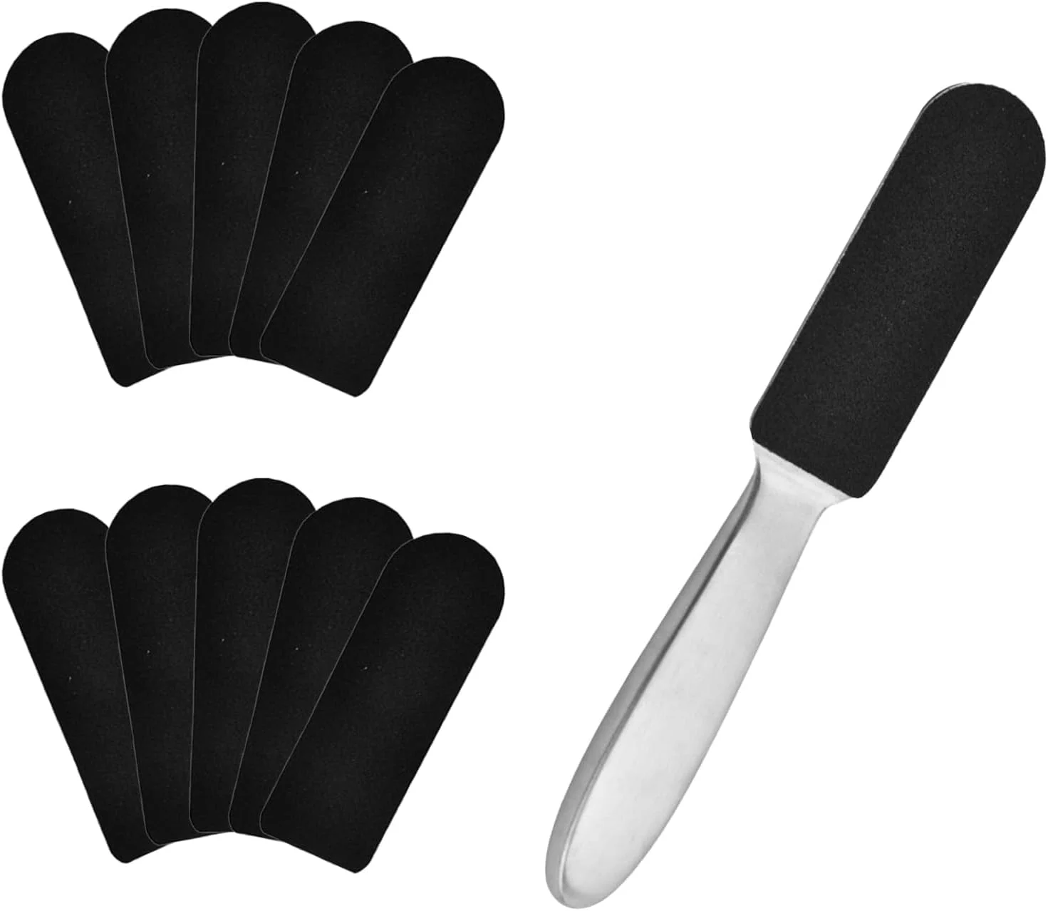 سوهان پا برای پوست سفت با 10 پد تعویضی، سوهان فلزی پا، رنده اسکرابر پدیکور، از بین برنده پوست مرده سفت، دسته استیل ضد زنگ، پد یکبار مصرف دو طرفه، برای ترمیم پاشنه پا و صاف کردن آن