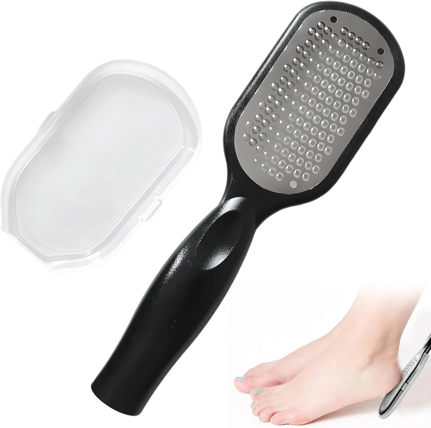 سوهان پا، رنده پا، از بین برنده پوست سخت، تیغ پا، از بین برنده پینه پا با محفظه جمع آوری پوست مرده برای پدیکور بدون کثیف کاری، اسکراپر پاشنه پا برای درمان ترک پاشنه پا، سوهان پا قابل استفاده به صورت خشک و مرطوب، مشکی