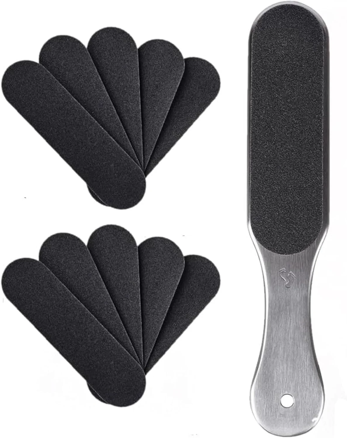 سوهان پدیکور حرفه ای پا استیل ضد زنگ با 10 برچسب تعویضی سوهان پا | از بین برنده پینه پا، ابزار کیت پدیکور اسکرابر پا (1 سوهان پا + 10 تعویضی)