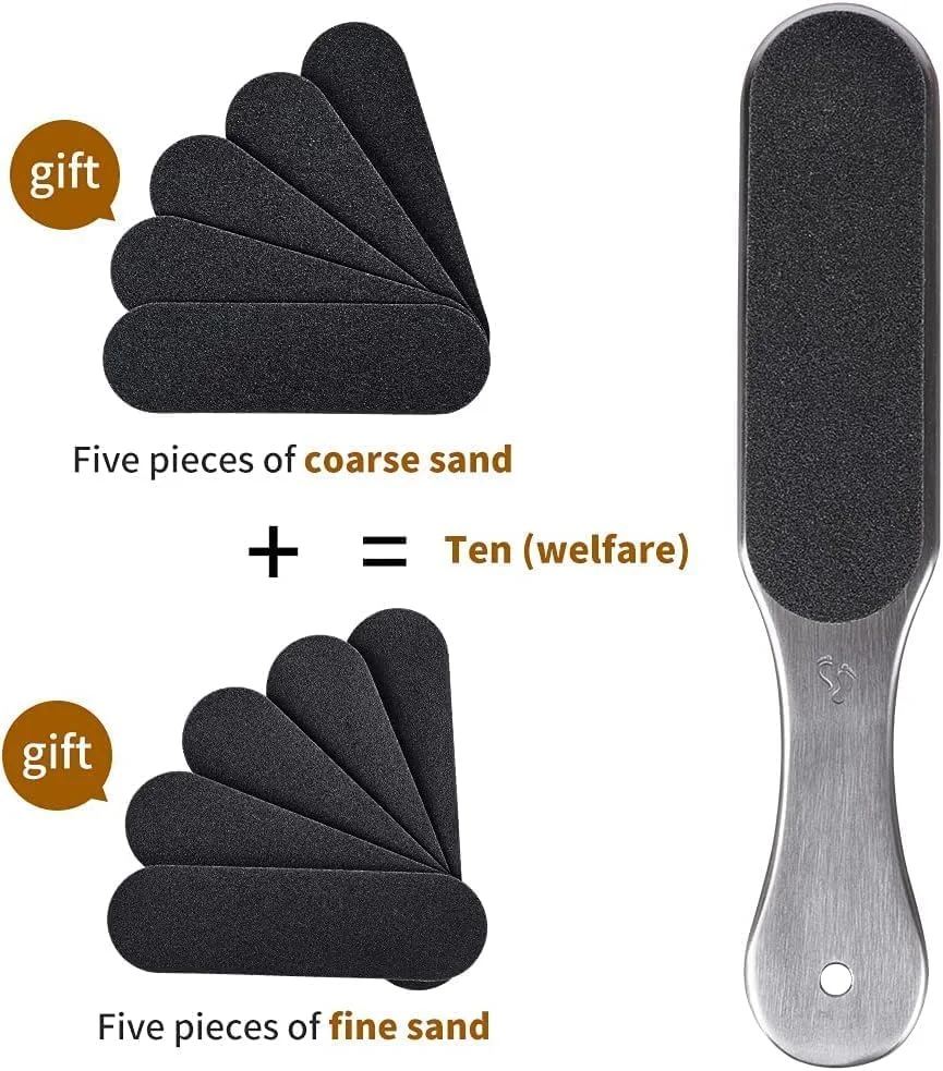 سوهان پدیکور حرفه ای پا استیل ضد زنگ با 10 برچسب تعویضی سوهان پا | از بین برنده پینه پا، ابزار کیت پدیکور اسکرابر پا (1 سوهان پا + 10 تعویضی)