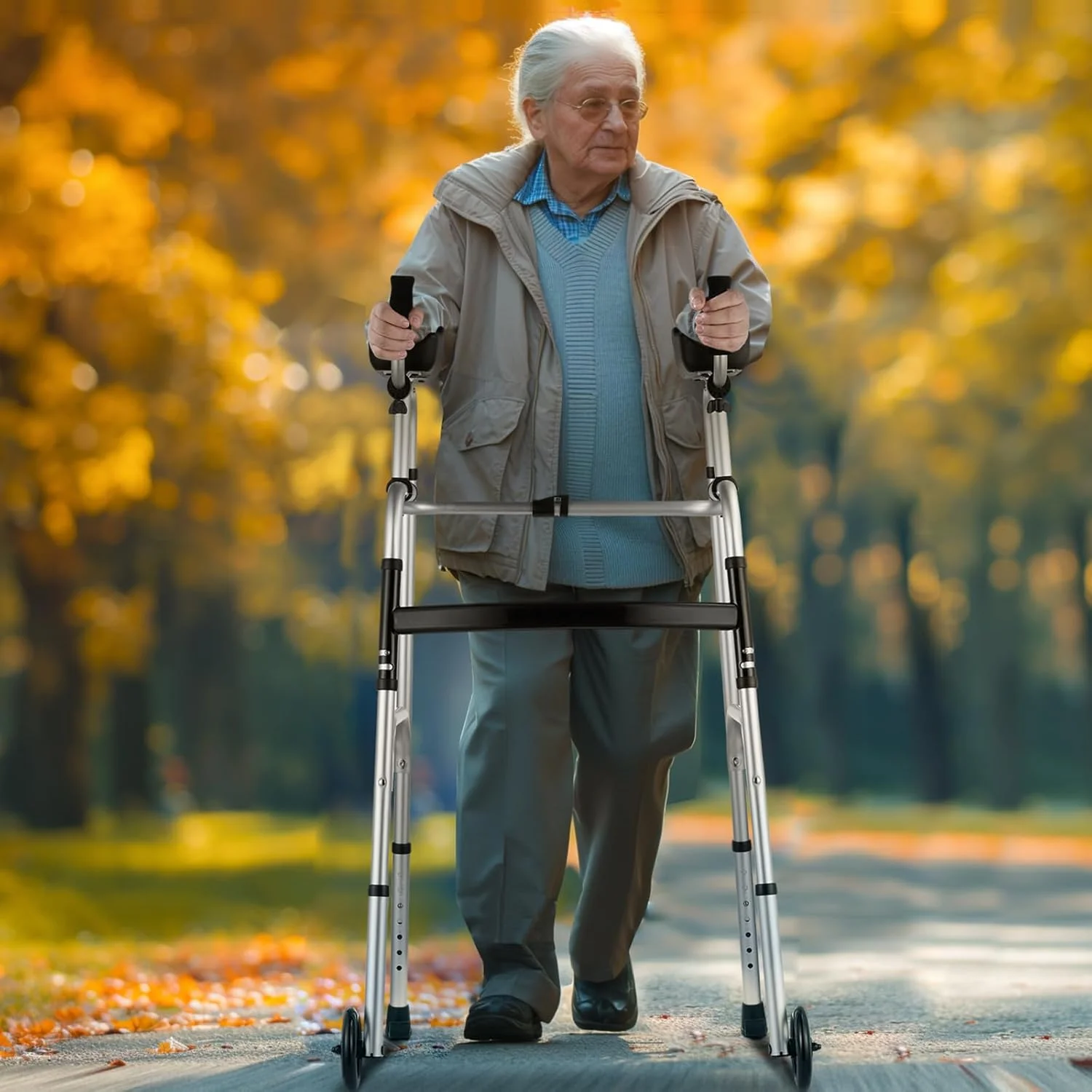 واکر تاشو 2 در 1 VEVOR با تکیه گاه بازوی جداشدنی، واکر تاشو با قابلیت تنظیم ارتفاع با چرخ های جامد 5 اینچی، آلومینیومی سبک وزن | وسیله کمکی حرکتی چرخ دار جلو برای سالمندان و معلولین، 204 کیلوگرم واکر تاشو 2 در 1 VEVOR با تکیه گاه بازوی جداشدنی، واکر تاشو با قابلیت تنظیم ارتفاع با چرخ های جامد 5 اینچی، آلومینیومی سبک وزن | وسیله کمکی حرکتی چرخ دار جلو برای سالمندان و معلولین، 204 کیلوگرم