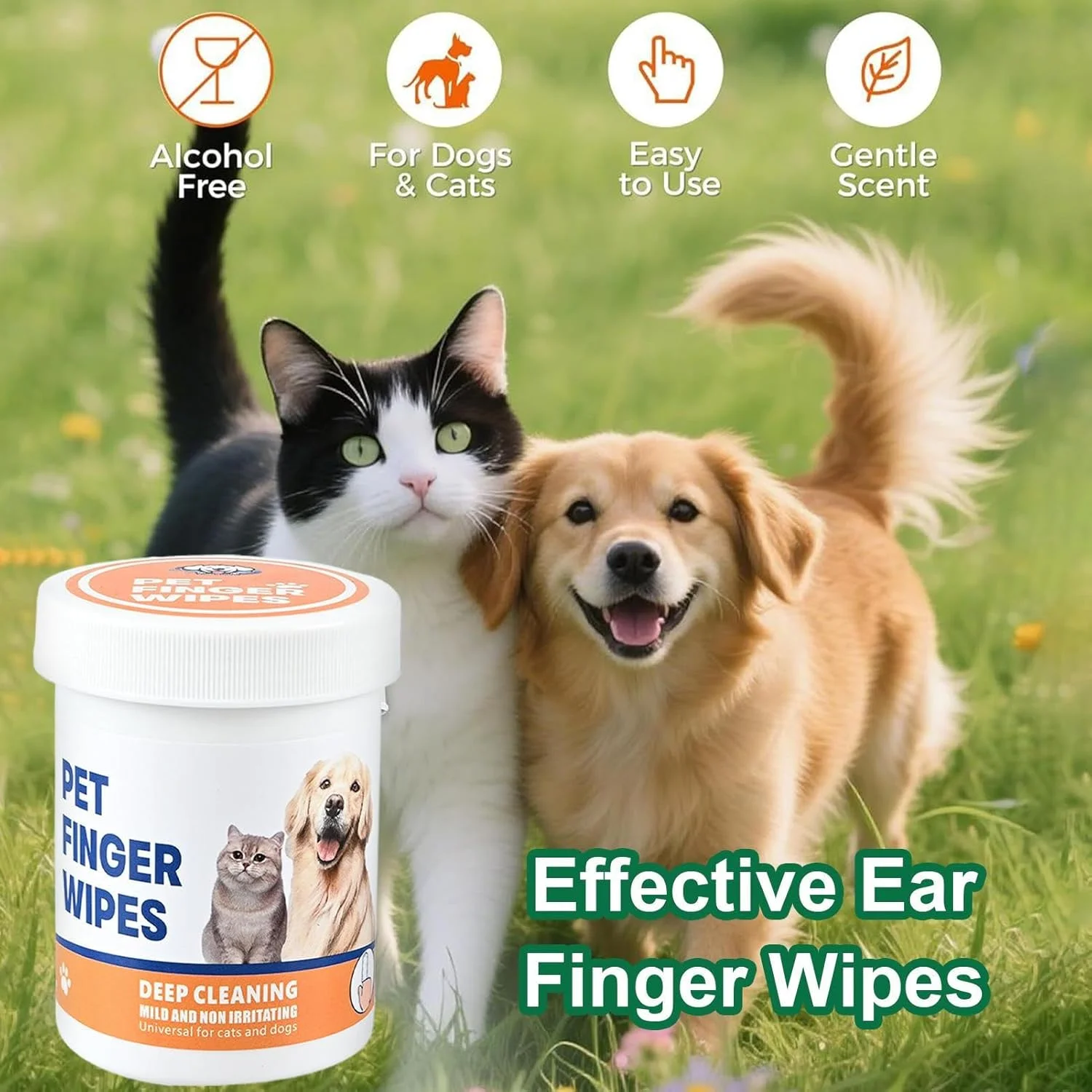 دستمال مرطوب انگشتی گوش سگ | دستمال مرطوب ملایم پاک کننده گوش گربه و سگ | لوازم جانبی ملایم و ایمن برای حمام کردن، مراقبت در منزل، بچه گربه، توله سگ، گربه و حیوانات خانگی