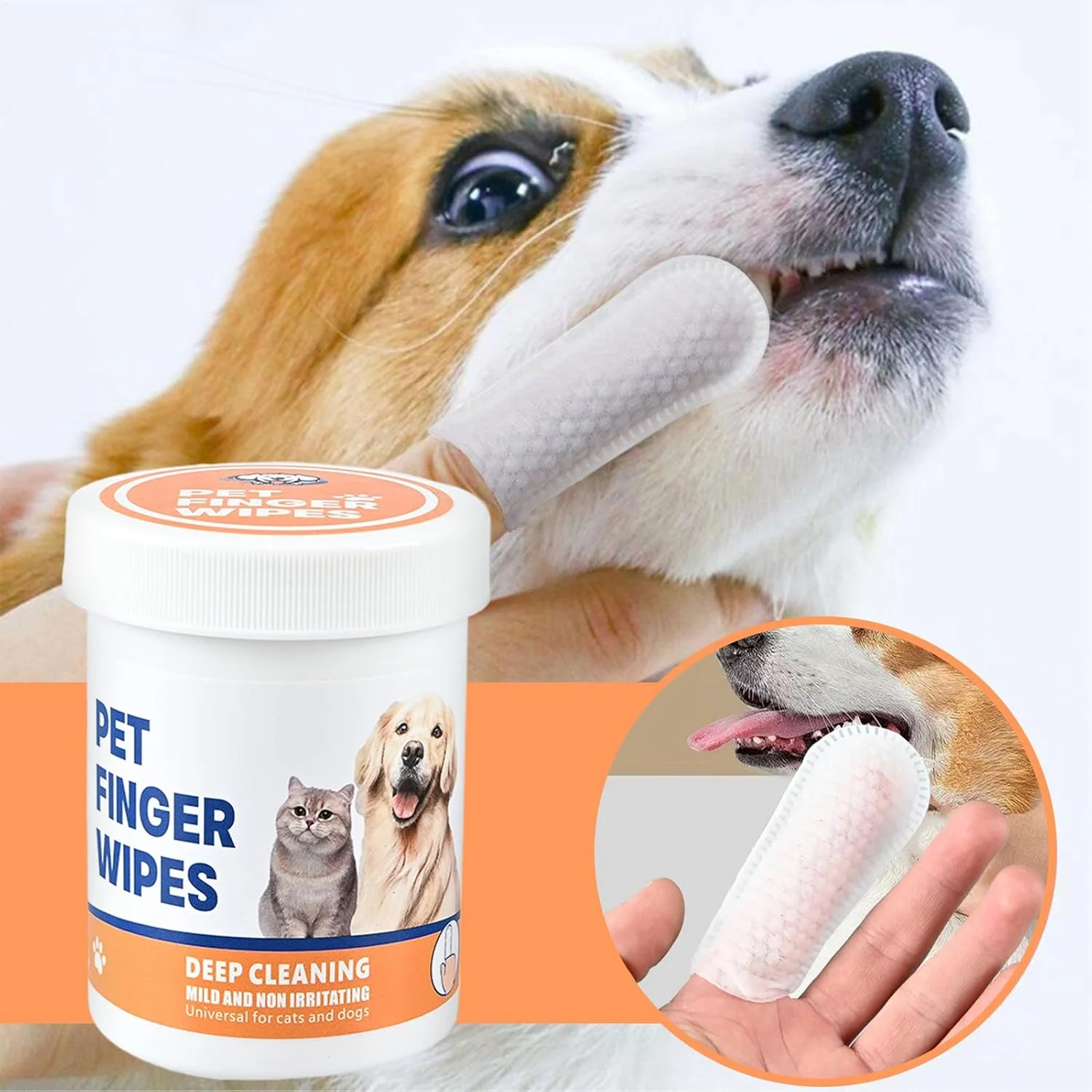 دستمال مرطوب انگشتی گوش سگ | دستمال مرطوب ملایم پاک کننده گوش گربه و سگ | لوازم جانبی ملایم و ایمن برای حمام کردن، مراقبت در منزل، بچه گربه، توله سگ، گربه و حیوانات خانگی