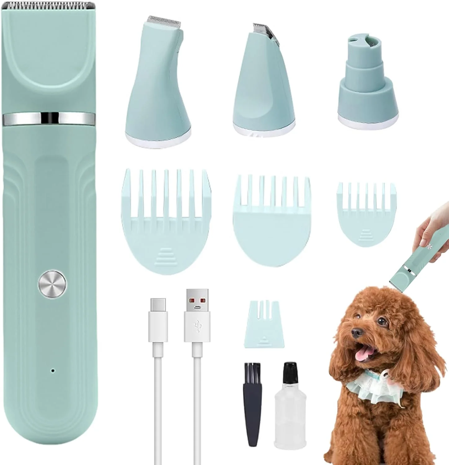 ست پیرایش سگ در خانه - ست پیرایش سگ 4 در 1 - ابزار قیچی برقی قابل تنظیم حرفه ای برای حمام گربه و توله سگ در خانه