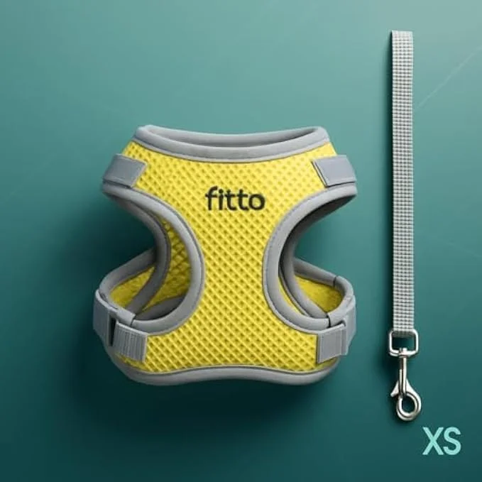 ست قلاده و بند سگ و گربه فیتو سایز XS، ابعاد 13.5x10.5 سانتی متر، قابل تنظیم، مناسب سگ و گربه کوچک، جلیقه و بند پیاده روی