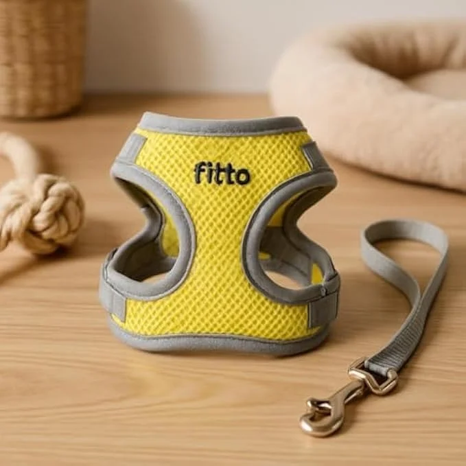 ست قلاده و بند سگ و گربه فیتو سایز XS، ابعاد 13.5x10.5 سانتی متر، قابل تنظیم، مناسب سگ و گربه کوچک، جلیقه و بند پیاده روی