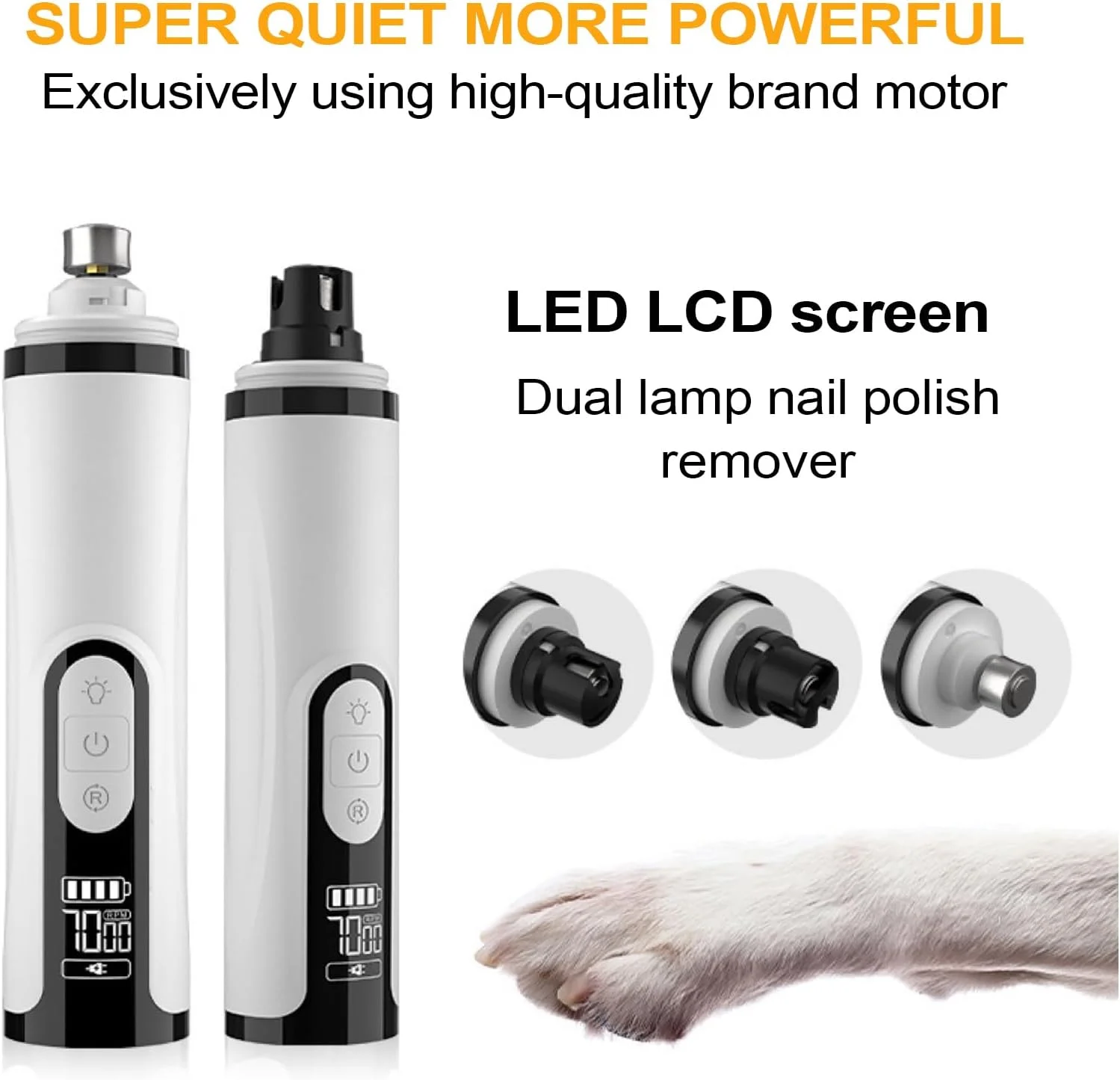 سوهان ناخن سگ | دستگاه سوهان ناخن با چراغ LED برای گربه ها، ابزار برقی و ارگونومیک برای سوهان کشی ناخن حیوانات خانگی مناسب برای توله سگ و بچه گربه های کوچک، متوسط و بزرگ