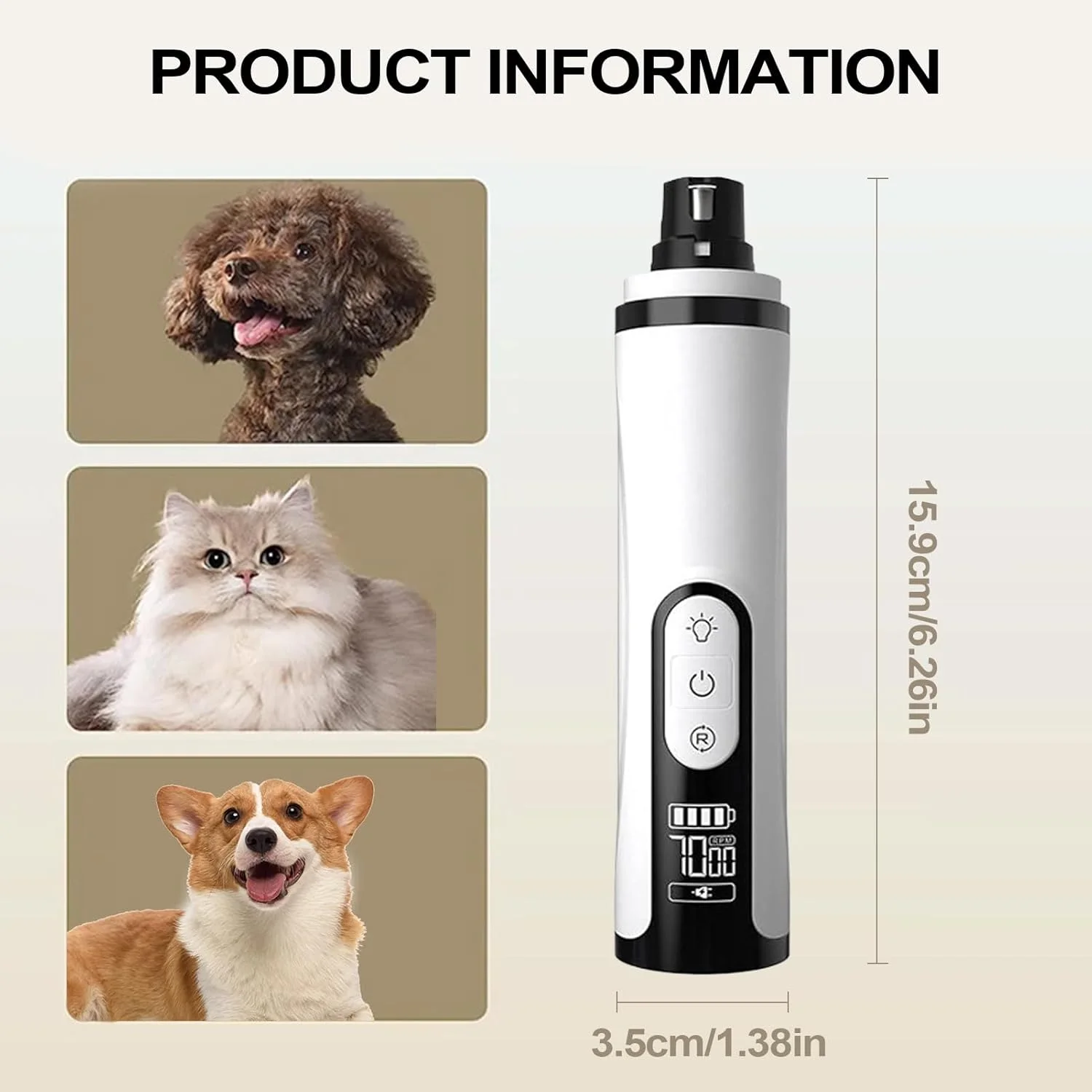 سوهان ناخن سگ | دستگاه سوهان ناخن با چراغ LED برای گربه ها، ابزار برقی و ارگونومیک برای سوهان کشی ناخن حیوانات خانگی مناسب برای توله سگ و بچه گربه های کوچک، متوسط و بزرگ