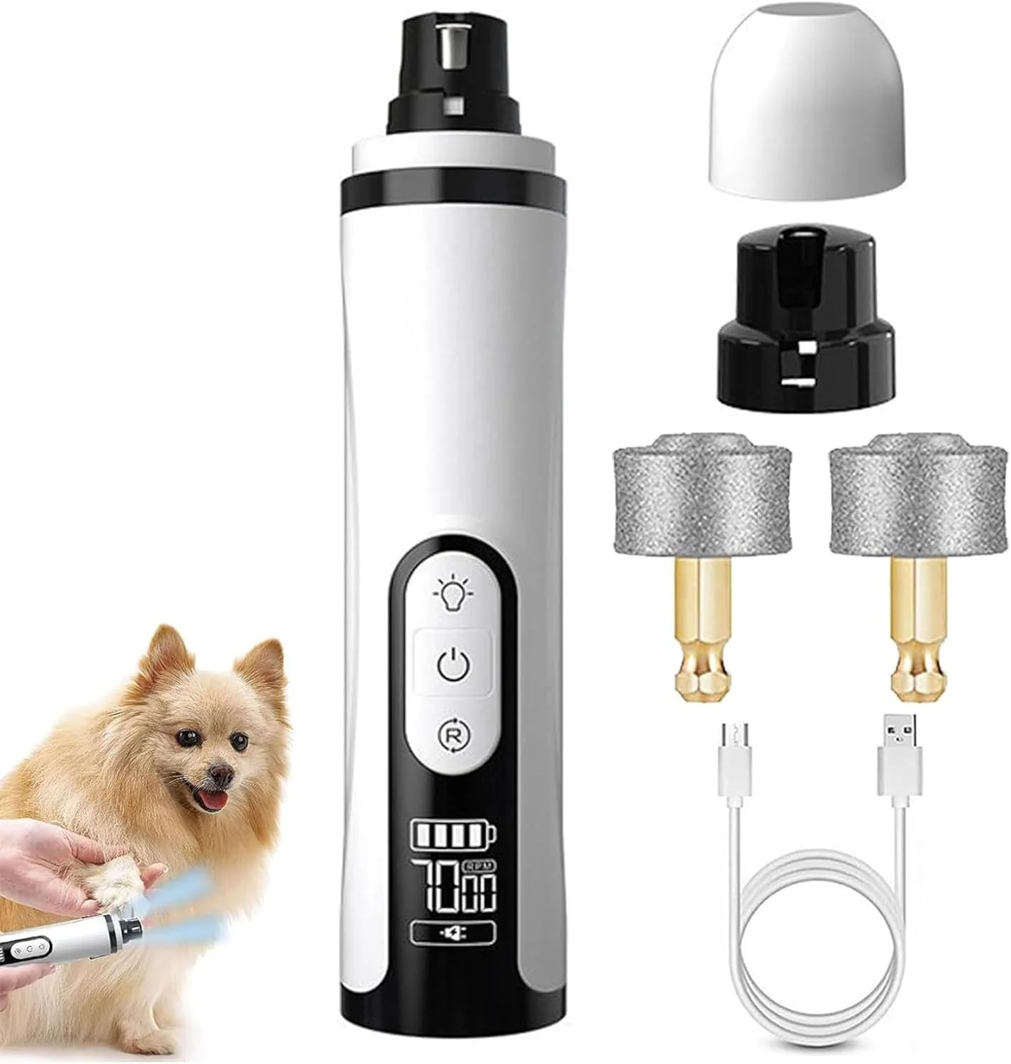 Dog Claw Grinder | Rechargeable Cats Toenail Grinder Device With LED Light,Electric Pet Nail Grooming Tool Ergonomic for Large Medium Small Kitten Puppy