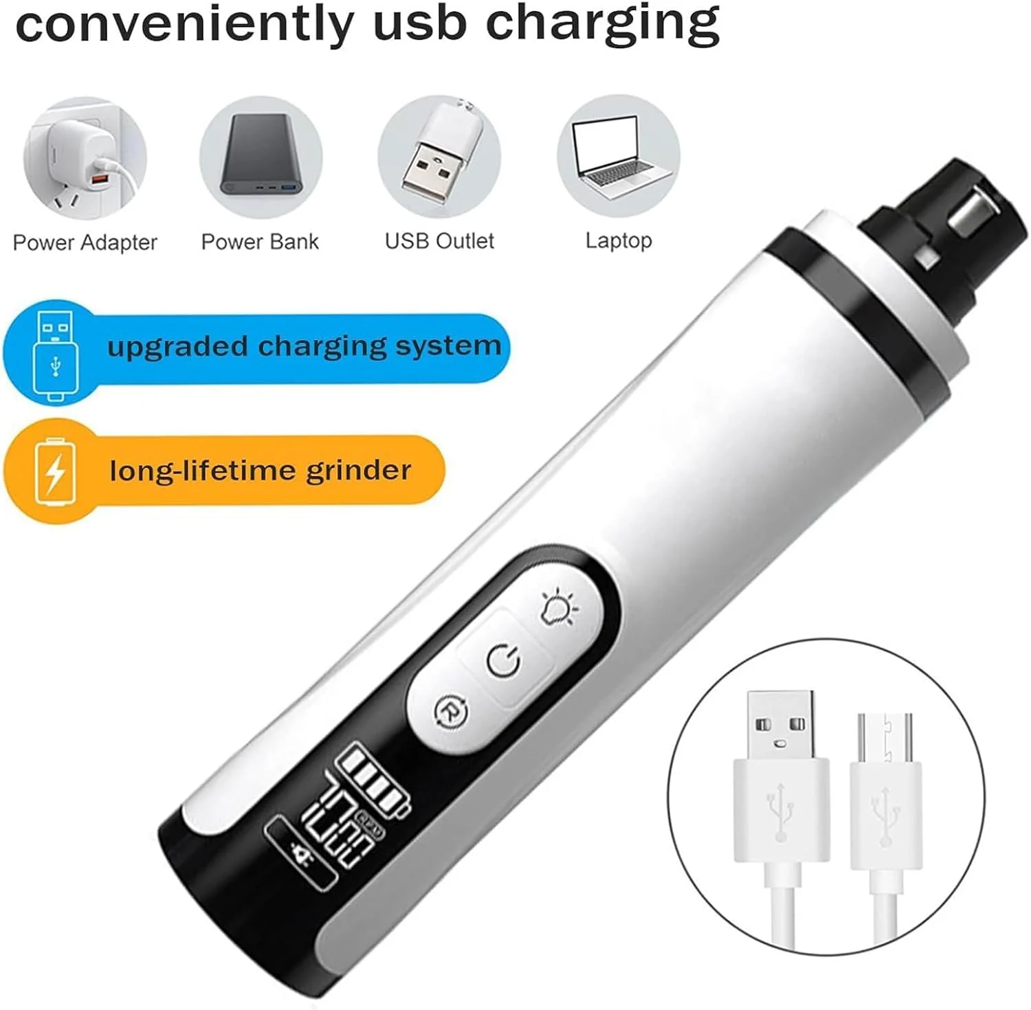 Dog Claw Grinder | Rechargeable Cats Toenail Grinder Device With LED Light,Electric Pet Nail Grooming Tool Ergonomic for Large Medium Small Kitten Puppy