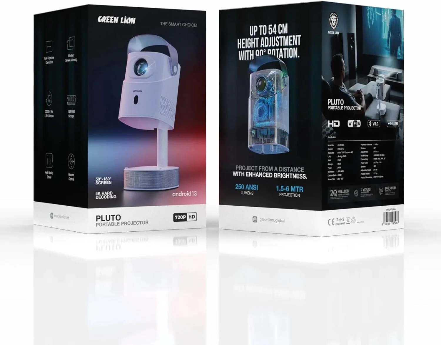 پروژکتور قابل حمل 4K گرین لاین پلوتو - سفید پروژکتور قابل حمل 4K گرین لاین پلوتو - سفید
