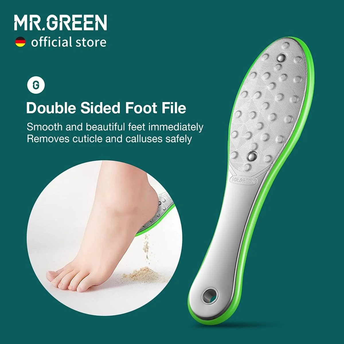 سوهان پا دو طرفه MR.GREEN، ابزار حرفه ای پدیکور، از بین برنده پینه پا، سوهان استیل ضد زنگ برای پا (سبز) سوهان پا دو طرفه MR.GREEN، ابزار حرفه ای پدیکور، از بین برنده پینه پا، سوهان استیل ضد زنگ برای پا (سبز)
