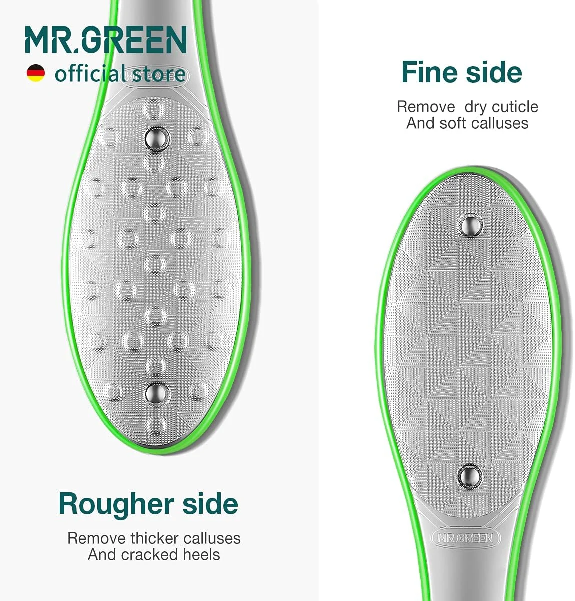 سوهان پا دو طرفه MR.GREEN، ابزار حرفه ای پدیکور، از بین برنده پینه پا، سوهان استیل ضد زنگ برای پا (سبز) سوهان پا دو طرفه MR.GREEN، ابزار حرفه ای پدیکور، از بین برنده پینه پا، سوهان استیل ضد زنگ برای پا (سبز)