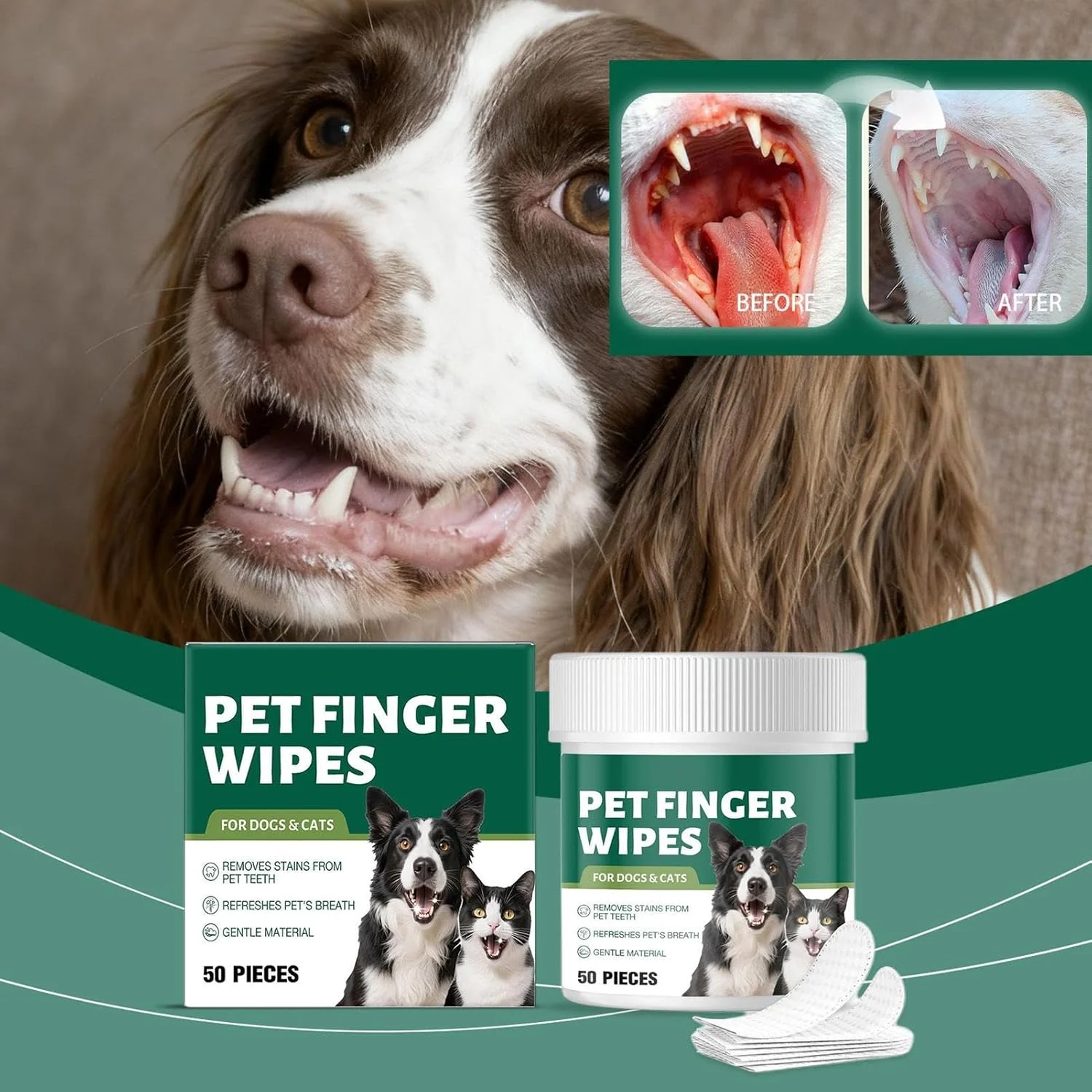 دستمال مرطوب تمیز کننده دندان گربه - 50 عدد مسواک انگشتی گربه - از بین برنده بوی بد دهان برای نظافت، بهداشت بچه گربه، شستشوی پنجه، دامپزشکی، مسافرت، فضای باز، داخل خانه دستمال مرطوب تمیز کننده دندان گربه - 50 عدد مسواک انگشتی گربه - از بین برنده بوی بد دهان برای نظافت، بهداشت بچه گربه، شستشوی پنجه، دامپزشکی، مسافرت، فضای باز، داخل خانه