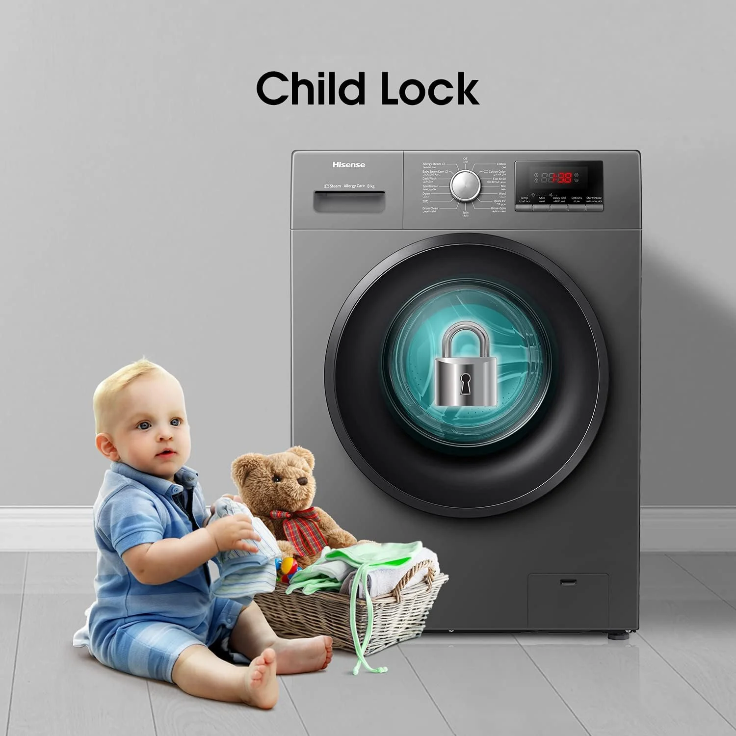 ماشین لباسشویی 8 کیلویی هایسنس درب از جلو 1200 دور نقره ای مدل WFPV8012EMT ماشین لباسشویی 8 کیلویی هایسنس درب از جلو 1200 دور نقره ای مدل WFPV8012EMT