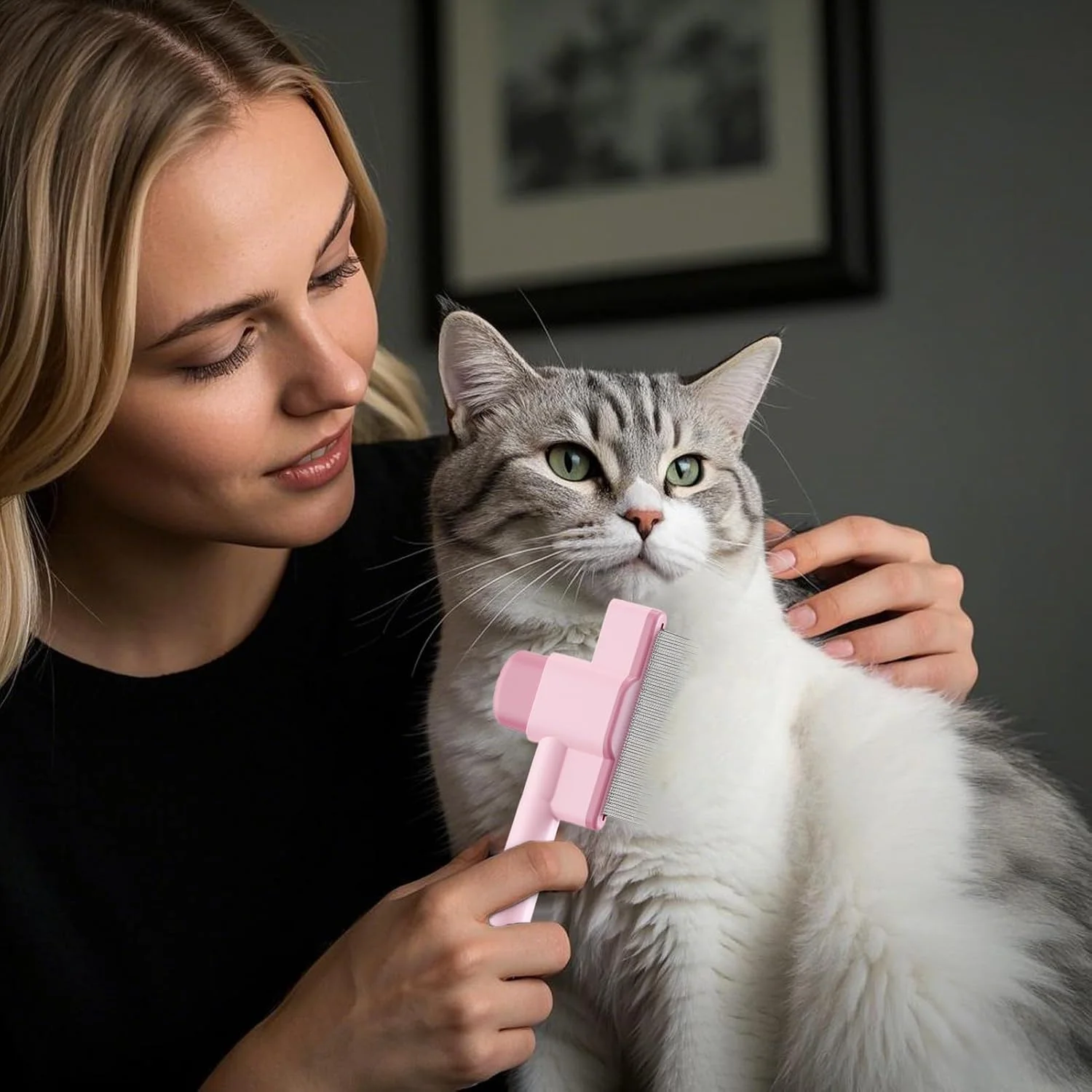 برس گربه | برس مو زدایی با دسته ارگونومیک | برس حیوانات خانگی برای گربه ها - برای حمام کردن، نظافت حیوانات کوچک، ریزش مو در محیط داخلی و تمیز کردن