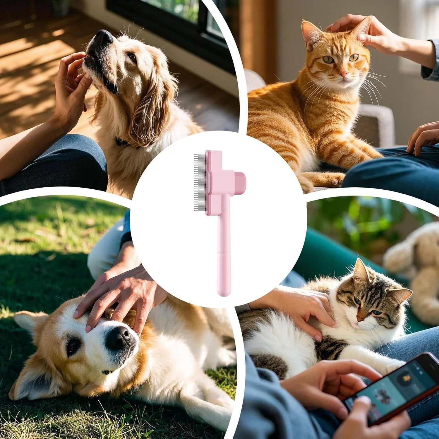 برس گربه | برس مو زدایی با دسته ارگونومیک | برس حیوانات خانگی برای گربه ها - برای حمام کردن، نظافت حیوانات کوچک، ریزش مو در محیط داخلی و تمیز کردن