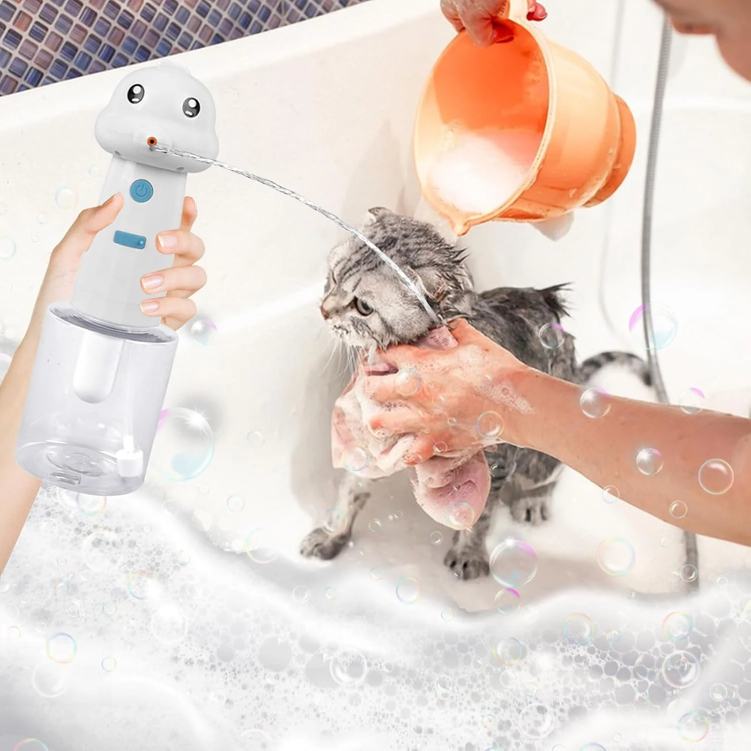 مخزن شامپو سگ - لوازم اسپری حباب شارژی | اسپری فوم شامپو سگ - برای حمام، سینک آشپزخانه، توالت، حمام حیوانات خانگی