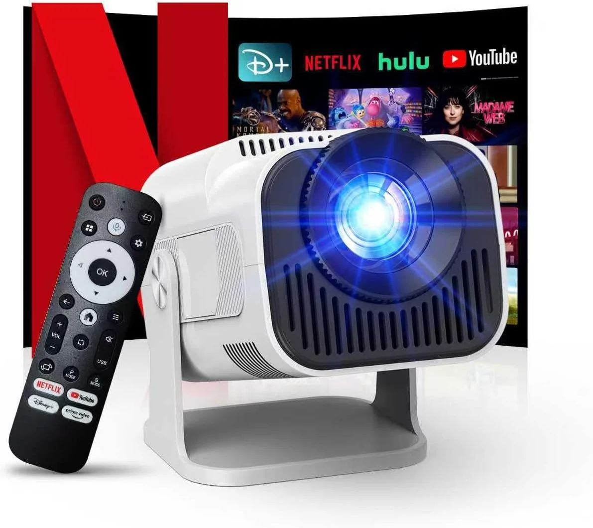 پروژکتور 4K وای فای بلوتوث Gaimoo، پروژکتور مینی قابل حمل 1080P، استفاده یک کلیکی از نتفلیکس/یوتیوب/پرایم ویدیو/D+، پروژکتور هوشمند برای پروژکتور 4K وای فای بلوتوث Gaimoo، پروژکتور مینی قابل حمل 1080P، استفاده یک کلیکی از نتفلیکس/یوتیوب/پرایم ویدیو/D+، پروژکتور هوشمند برای