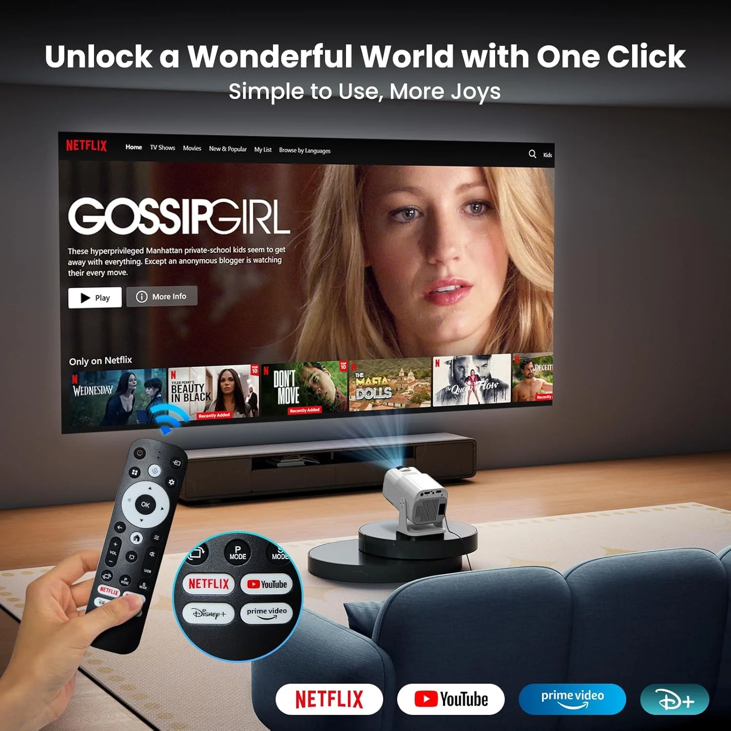 پروژکتور 4K وای فای بلوتوث Gaimoo، پروژکتور مینی قابل حمل 1080P، استفاده یک کلیکی از نتفلیکس/یوتیوب/پرایم ویدیو/D+، پروژکتور هوشمند برای پروژکتور 4K وای فای بلوتوث Gaimoo، پروژکتور مینی قابل حمل 1080P، استفاده یک کلیکی از نتفلیکس/یوتیوب/پرایم ویدیو/D+، پروژکتور هوشمند برای