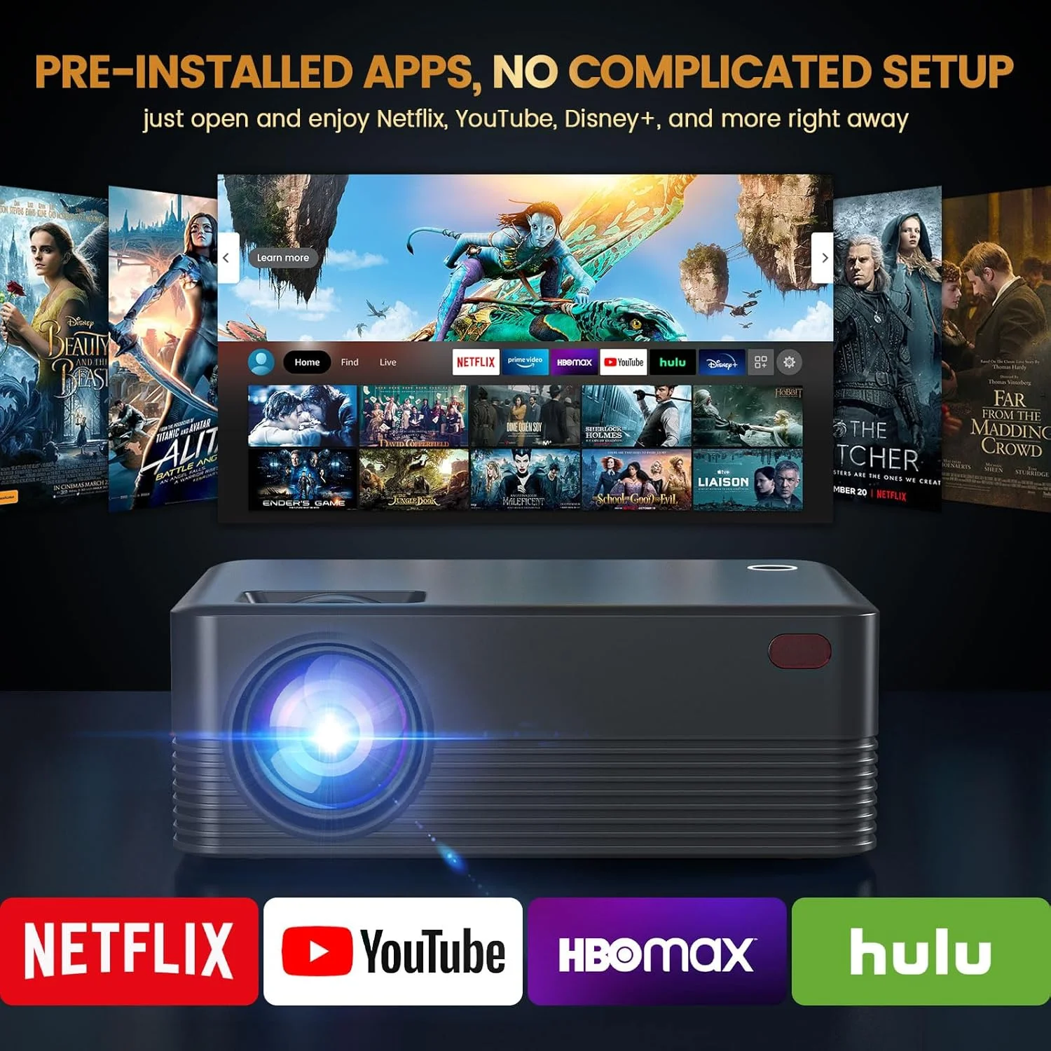 پروژکتور مینی ENUOSUMA مدل H5، پروژکتور ویدئویی قابل حمل با WiFi و بلوتوث، پروژکتور فیلم پشتیبانی از 8K با سیستم عامل اندروید، تصحیح خودکار کیستون، پروژکتور ویدئویی صفحه نمایش 40 تا 200 اینچ، همراه با کابل HDMI