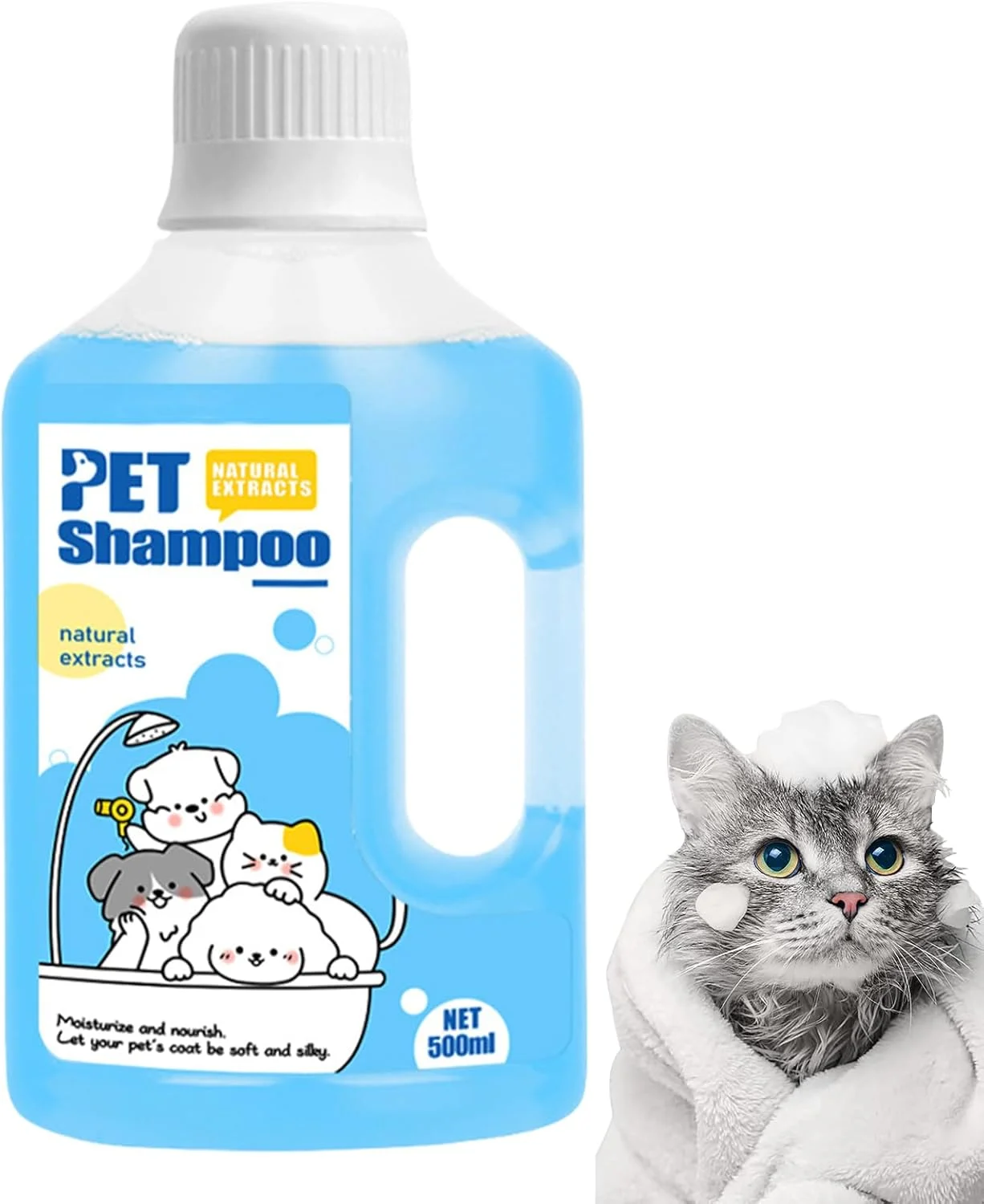 شامپو سگ | پاک کننده و نرم کننده 500 میلی لیتری - شامپو پاک کننده سگ | برای بچه گربه، توله سگ، پوست خشک حساس و خارش دار، حمام، لکه ادرار