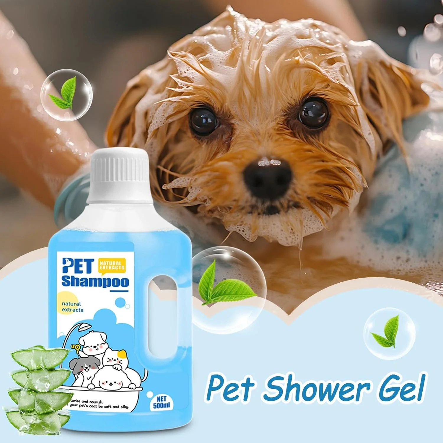 شامپو سگ | پاک کننده بدن 500 میلی لیتر - ژل حمام گربه | برای بچه گربه توله سگ پوست خشک حساس خارش دار لکه ادرار