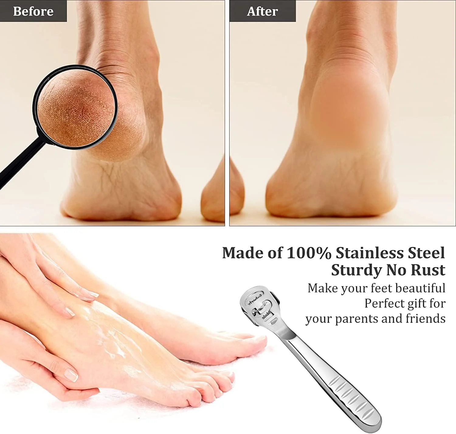 ست اسکرابر استیل ضد زنگ پا KASTWAVE، ابزار پدیکور با 10 تیغه قابل تعویض، از بین برنده پینه پا، اسکرابر 2 در 1 پا برای پینه پاشنه پا خشک و مرطوب، پوست مرده و ترک خورده، نقره ای