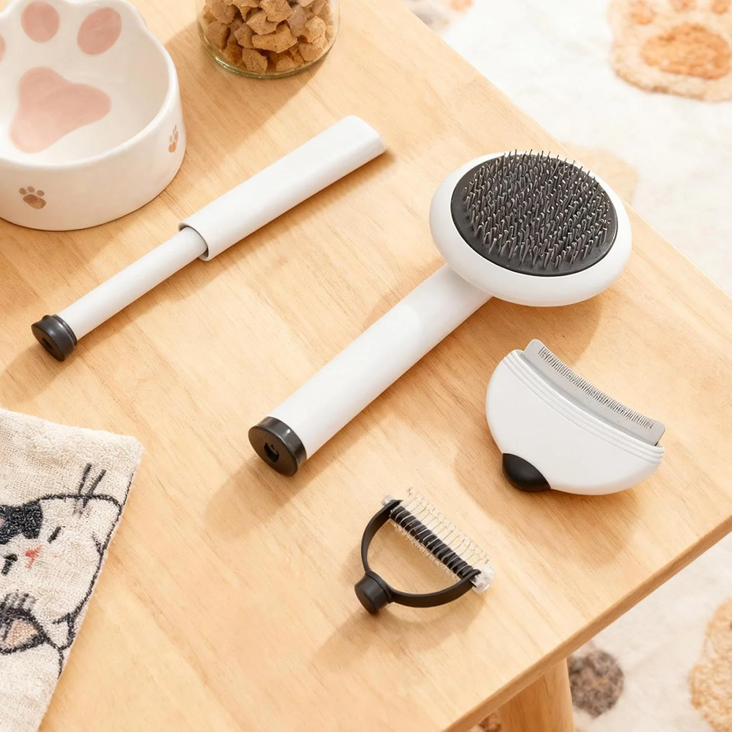 برس سگ برای ریزش مو - مجموعه برس سوزنی حیوانات خانگی 4 در 1، شانه ماساژ توله سگ قابل حمل | برای ریزش مو، حمام کردن، ماساژ سگ ها، گربه ها، سالن خانگی، فضای داخلی و خارجی