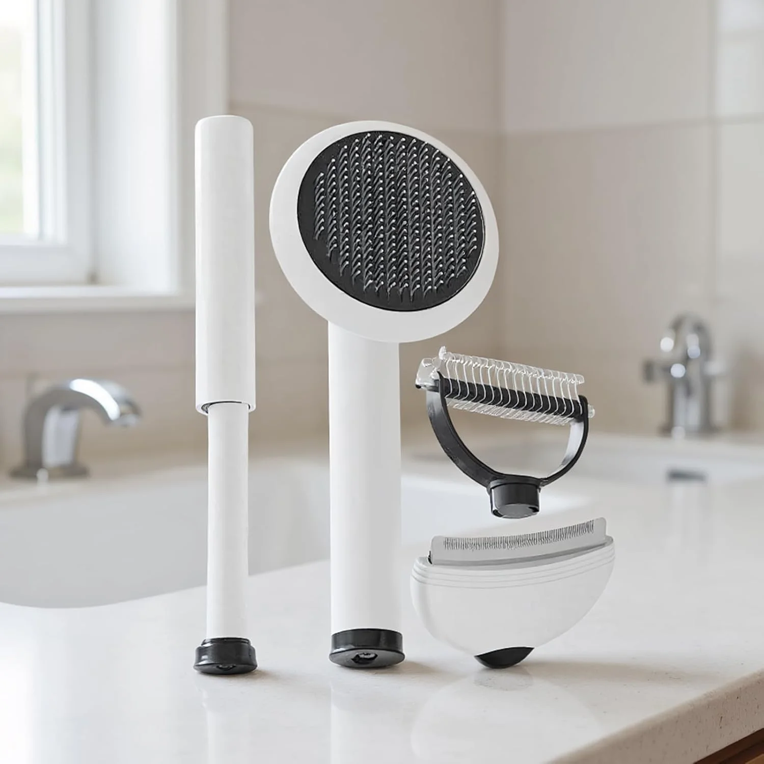 برس سگ برای ریزش مو - مجموعه برس سوزنی حیوانات خانگی 4 در 1، شانه ماساژ توله سگ قابل حمل | برای ریزش مو، حمام کردن، ماساژ سگ ها، گربه ها، سالن خانگی، فضای داخلی و خارجی