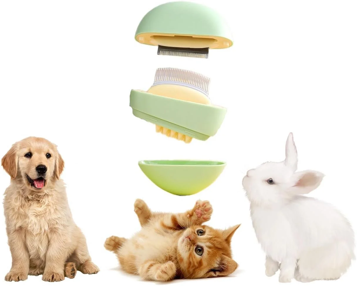 شانه ماساژ گربه 3 در 1 برای گربه های مو کوتاه، برس نظافت حیوانات خانگی قابل حمل برای گربه های داخل خانه، ابزار حذف مو و ریزش، باز کننده گره مو، ماساژ راحت برای حیوانات خانگی (سبز)