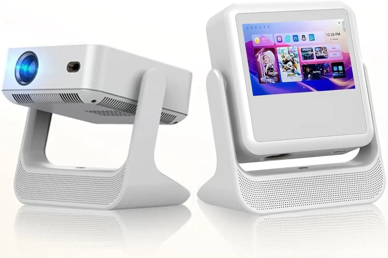 پروژکتور هوشمند اندروید با صفحه نمایش تبلت داخلی، سفید، نمایشگر HD، سیستم سرگرمی بی سیم، بلندگوهای دوگانه، طراحی قابل حمل پروژکتور هوشمند اندروید با صفحه نمایش تبلت داخلی، سفید، نمایشگر HD، سیستم سرگرمی بی سیم، بلندگوهای دوگانه، طراحی قابل حمل