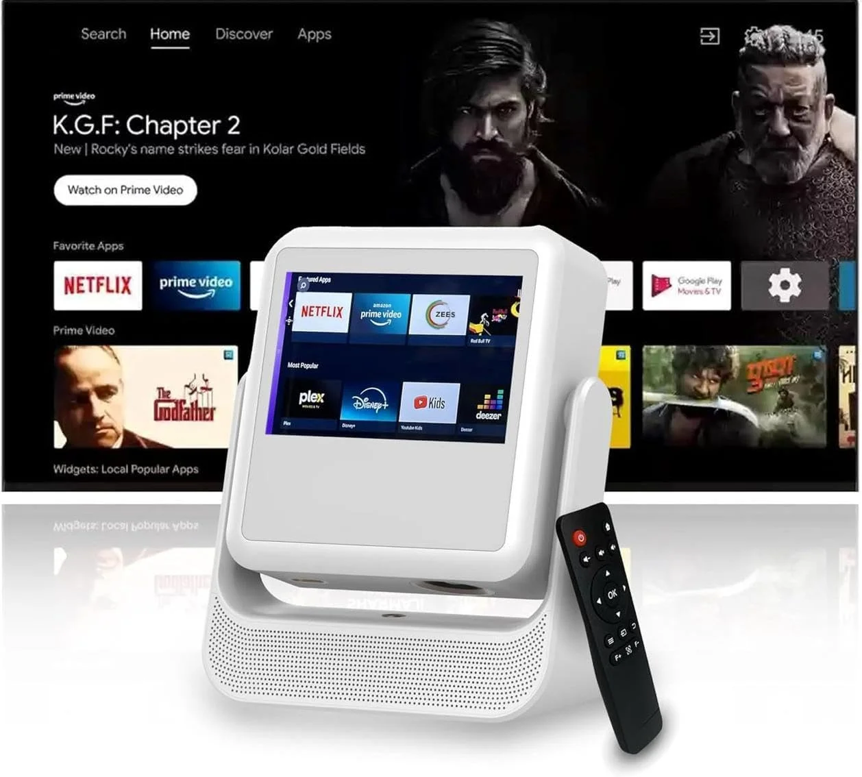 پروژکتور هوشمند اندروید با صفحه نمایش تبلت داخلی، سفید، نمایشگر HD، سیستم سرگرمی بی سیم، بلندگوهای دوگانه، طراحی قابل حمل پروژکتور هوشمند اندروید با صفحه نمایش تبلت داخلی، سفید، نمایشگر HD، سیستم سرگرمی بی سیم، بلندگوهای دوگانه، طراحی قابل حمل