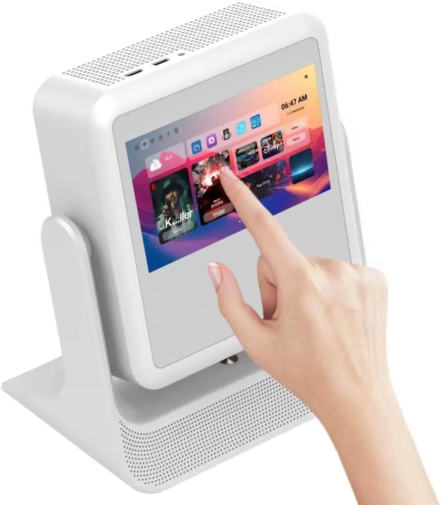 پروژکتور هوشمند اندروید با صفحه نمایش تبلت داخلی، سفید، نمایشگر HD، سیستم سرگرمی بی سیم، بلندگوهای دوگانه، طراحی قابل حمل پروژکتور هوشمند اندروید با صفحه نمایش تبلت داخلی، سفید، نمایشگر HD، سیستم سرگرمی بی سیم، بلندگوهای دوگانه، طراحی قابل حمل