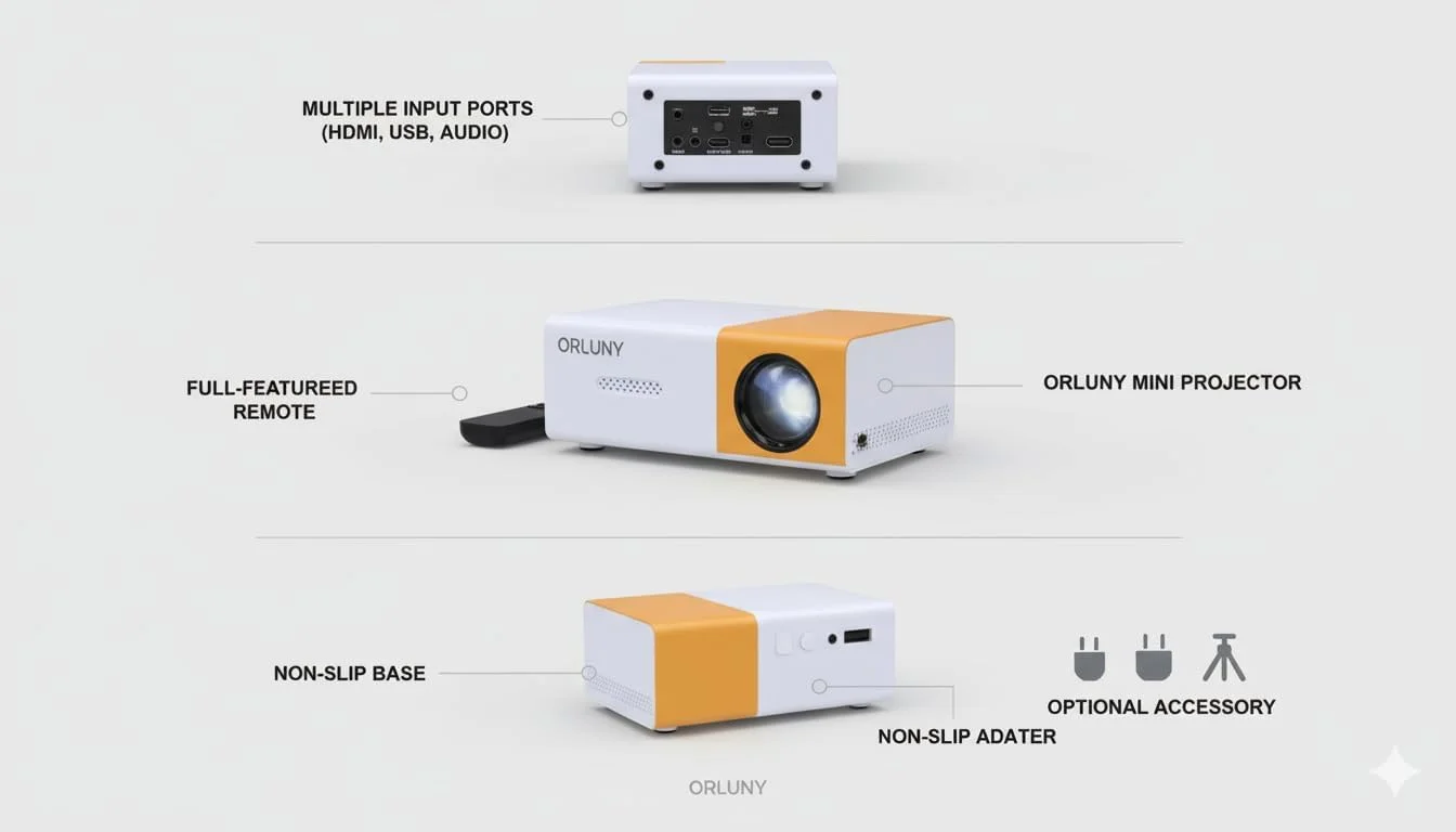 پروژکتور مینی ORLUNY، پروژکتور قابل حمل HD مناسب برای سینمای خانگی، سازگار با HDMI، USB، PS5، تی وی استیک، سوییچ، ایکس باکس - طراحی جمع و جور برای کودکان، اتاق خواب و شب های فیلم در فضای باز پروژکتور مینی ORLUNY، پروژکتور قابل حمل HD مناسب برای سینمای خانگی، سازگار با HDMI، USB، PS5، تی وی استیک، سوییچ، ایکس باکس - طراحی جمع و جور برای کودکان، اتاق خواب و شب های فیلم در فضای باز