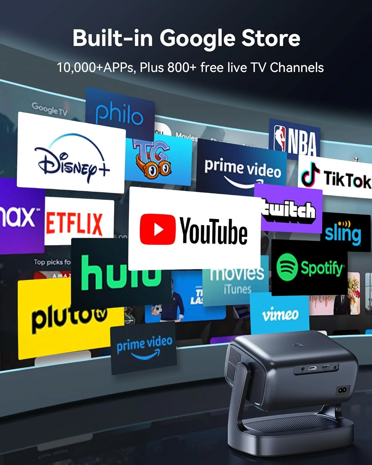 پروژکتور 4K با WiFi و بلوتوث، پروژکتور فیلم فضای باز 1800 ANSI با بیش از 10000 برنامه داخلی، پروژکتور هوشمند خانگی قابل حمل 1080P، کنترل صوتی و فوکوس خودکار/کیستون، بلندگوی دوگانه پروژکتور 4K با WiFi و بلوتوث، پروژکتور فیلم فضای باز 1800 ANSI با بیش از 10000 برنامه داخلی، پروژکتور هوشمند خانگی قابل حمل 1080P، کنترل صوتی و فوکوس خودکار/کیستون، بلندگوی دوگانه