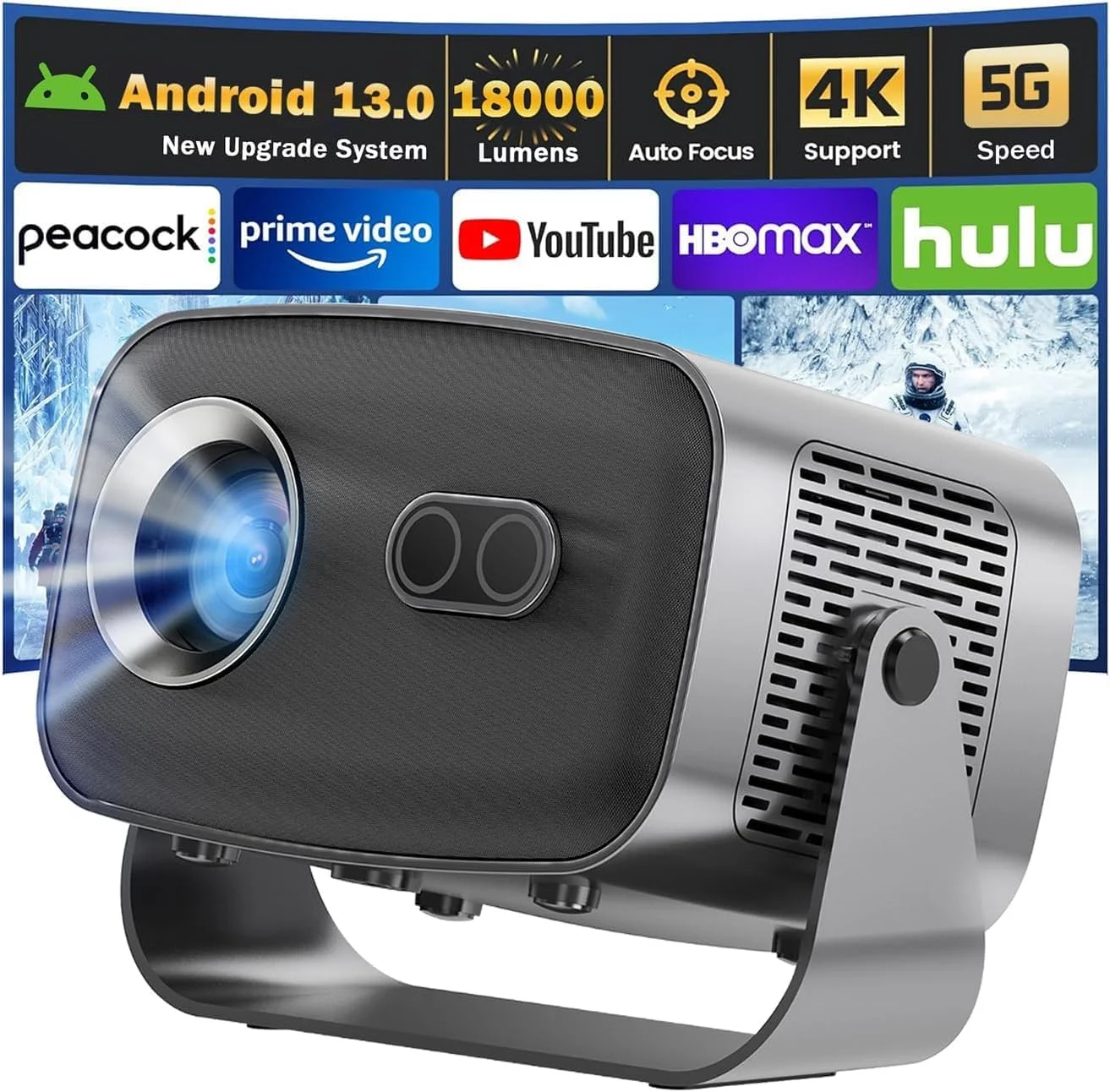 پروژکتور هوشمند قابل حمل Derovan Android 13.0 – پشتیبانی از 4K، کیفیت تصویر اصلی 1080P HD، روشنایی 18000 لومن، Wi-Fi 6، بلوتوث 5.2، فوکوس الکترونیکی، اصلاح زاویه 6D، سازگار با نتفلیکس، هولو، یوتیوب – سینمای خانگی، فضای باز پروژکتور هوشمند قابل حمل Derovan Android 13.0 – پشتیبانی از 4K، کیفیت تصویر اصلی 1080P HD، روشنایی 18000 لومن، Wi-Fi 6، بلوتوث 5.2، فوکوس الکترونیکی، اصلاح زاویه 6D، سازگار با نتفلیکس، هولو، یوتیوب – سینمای خانگی، فضای باز